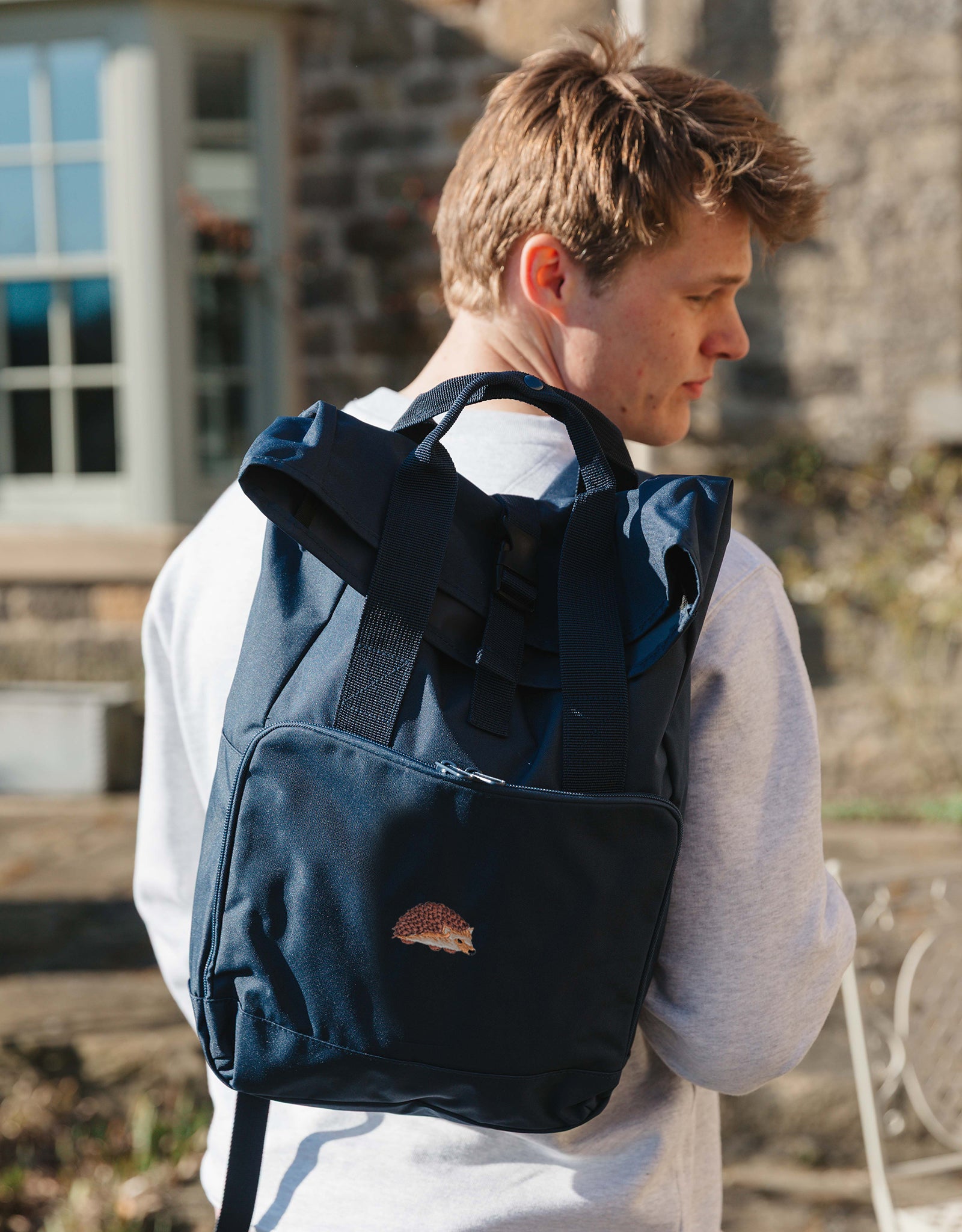 Hedgehog Embroidered Fold-Top Backpack
