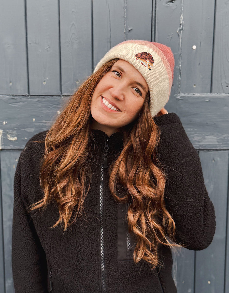 Hedgehog Embroidered Tonal Beanie