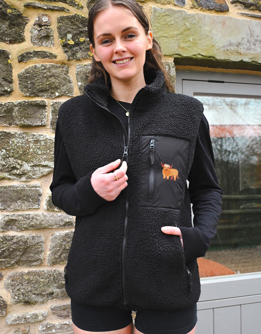 Highland Cow Recycled Polyester Fleece Gilet