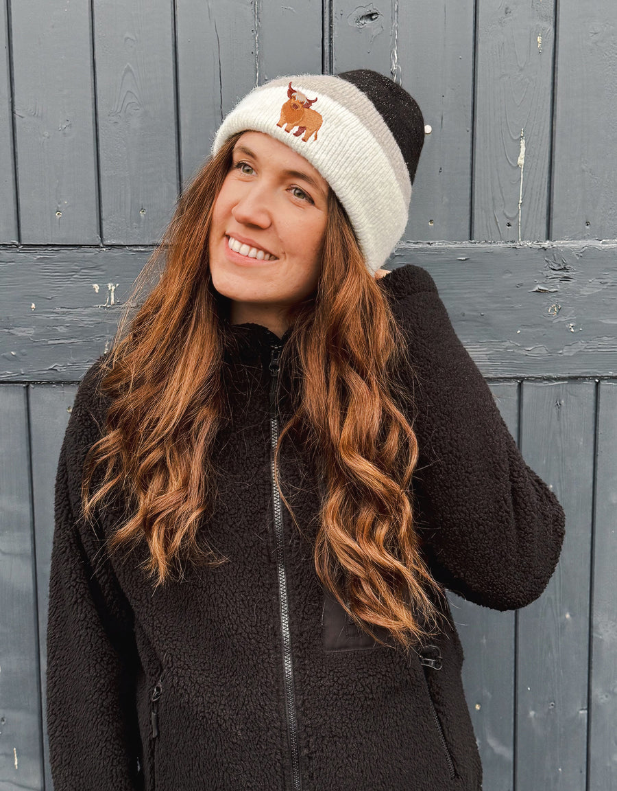 Highland Cow Embroidered Tonal Beanie