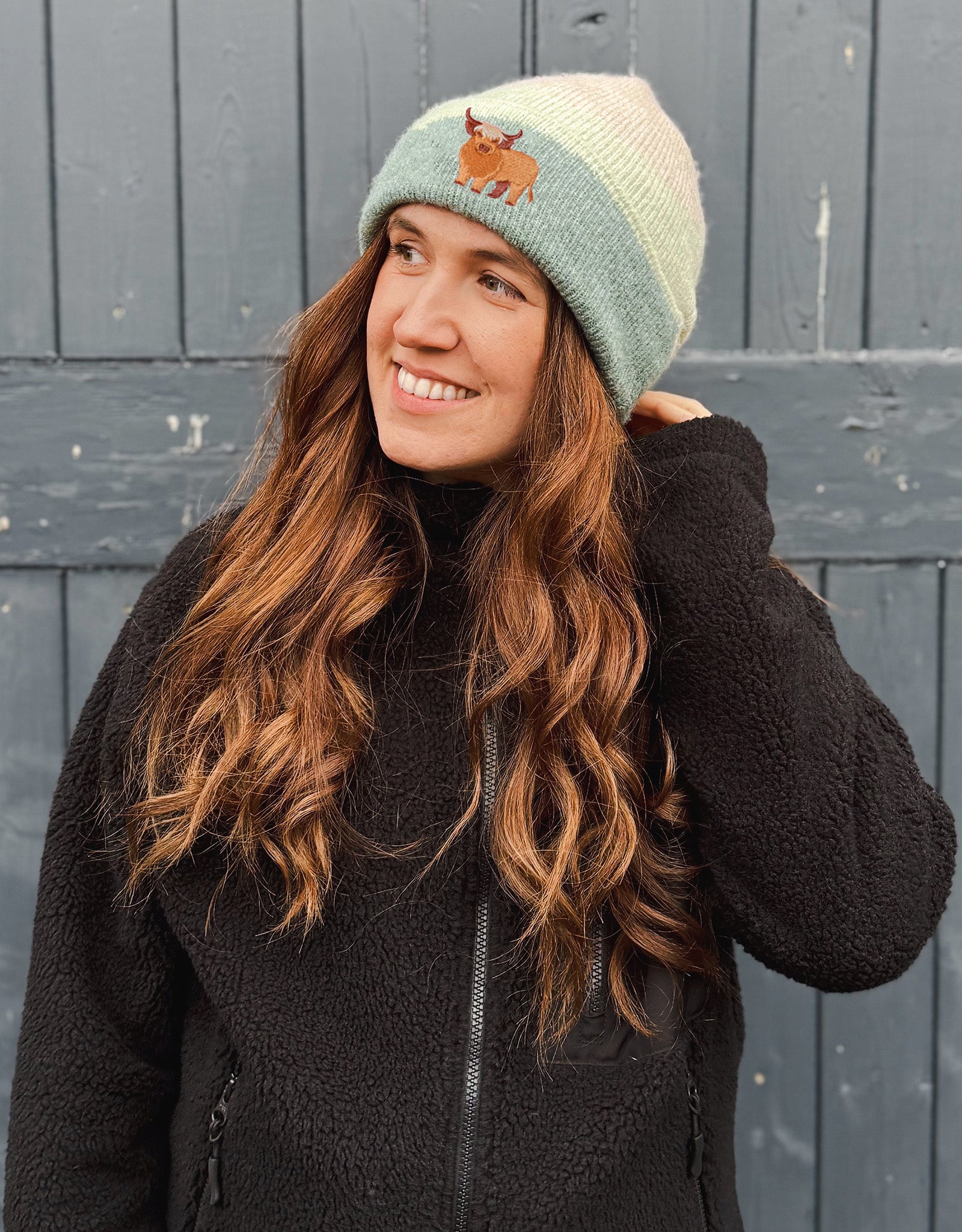 Highland Cow Embroidered Tonal Beanie