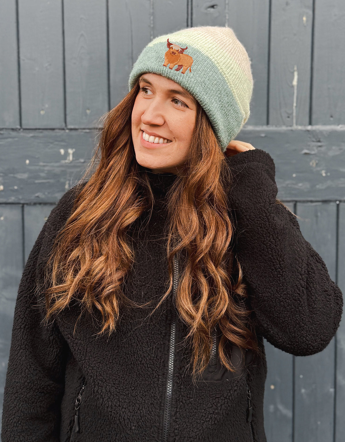 Highland Cow Embroidered Tonal Beanie