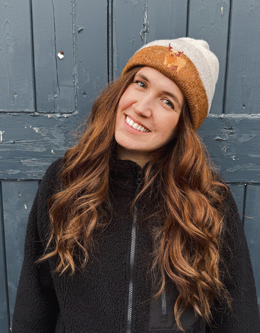 Highland Cow Embroidered Tonal Beanie