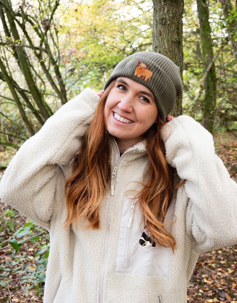 Highland Cow Embroidered Beanie