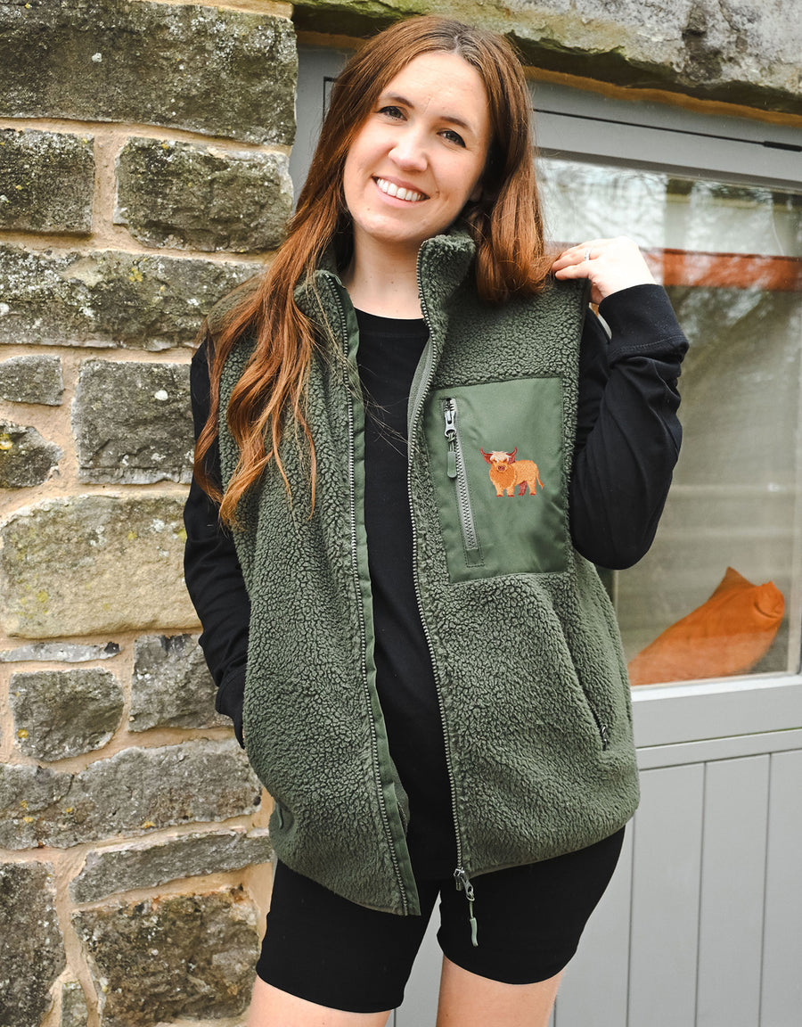 Highland Cow Recycled Polyester Fleece Gilet