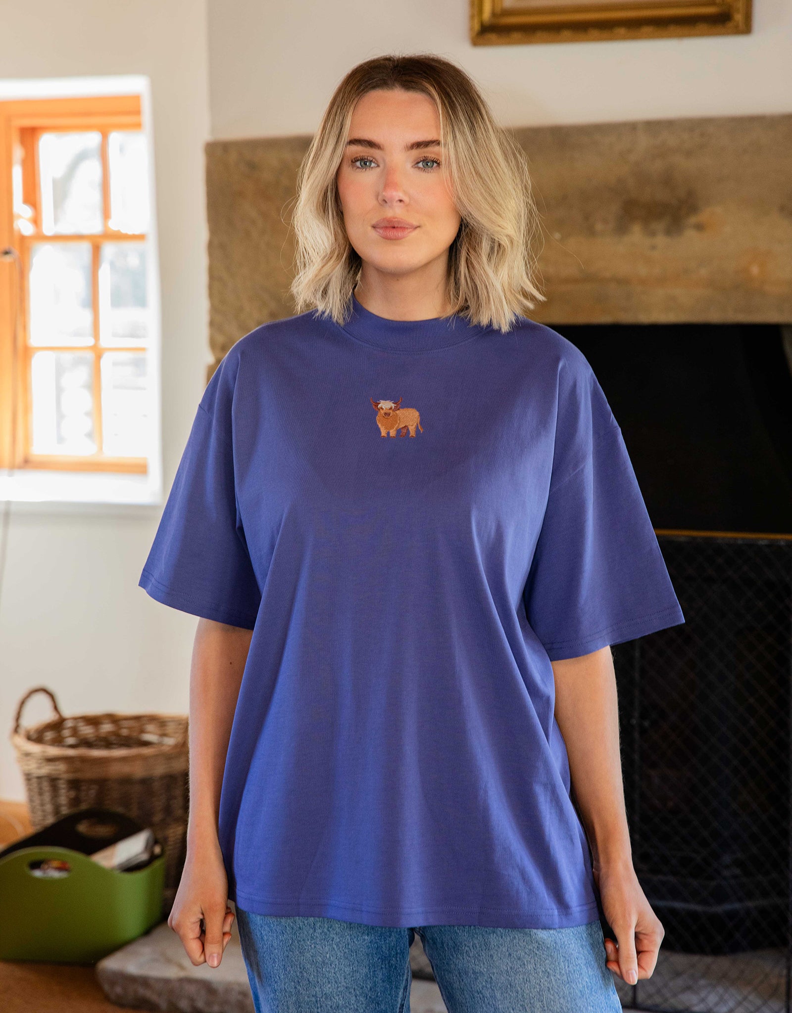 Highland Cow Embroidered Unisex Oversized Tee
