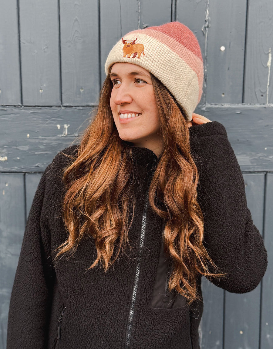 Highland Cow Embroidered Tonal Beanie
