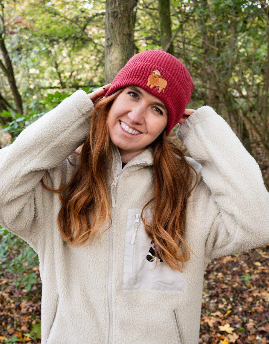Highland Cow Embroidered Beanie