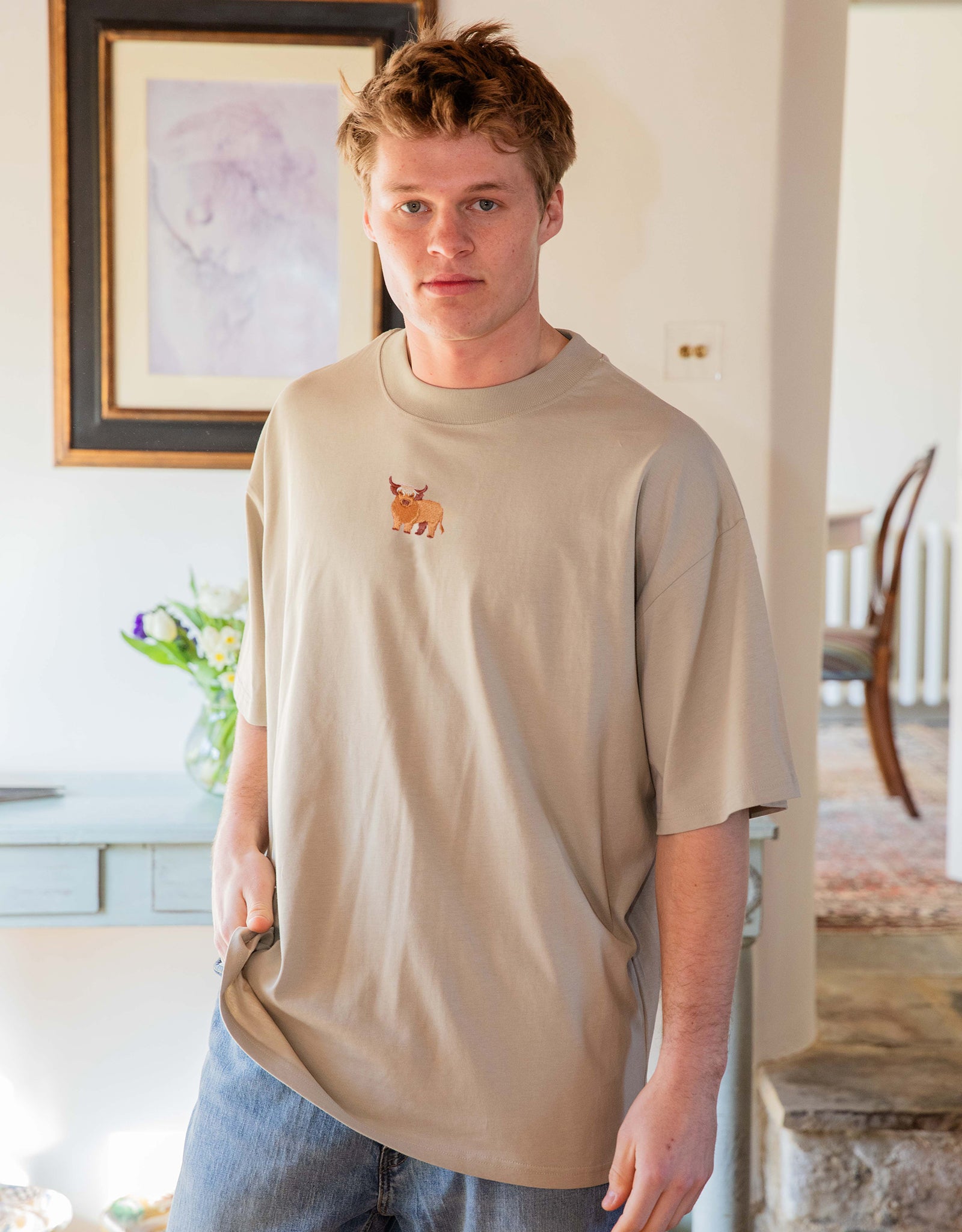 Highland Cow Embroidered Unisex Oversized Tee