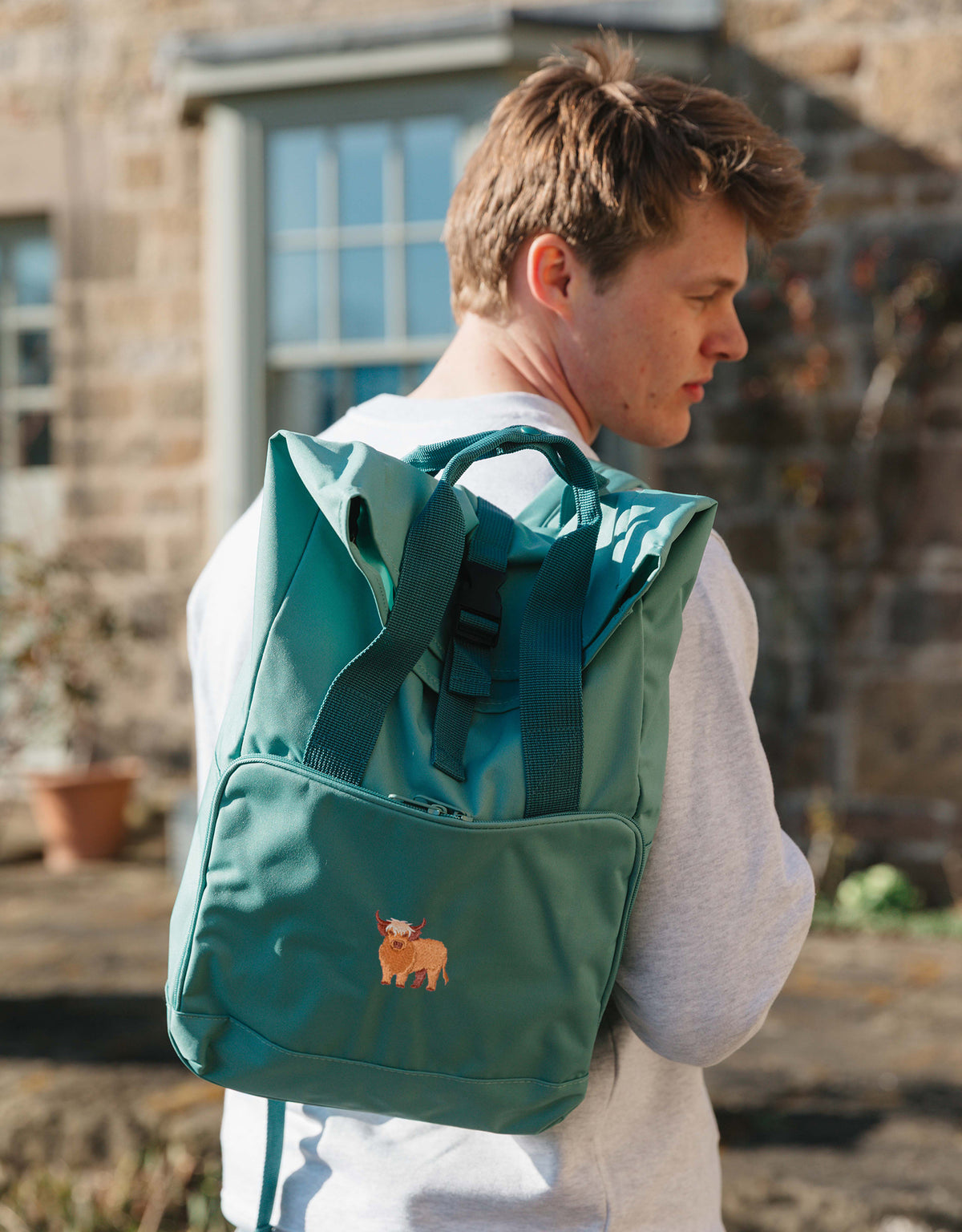 Highland Cow Embroidered Fold-Top Backpack