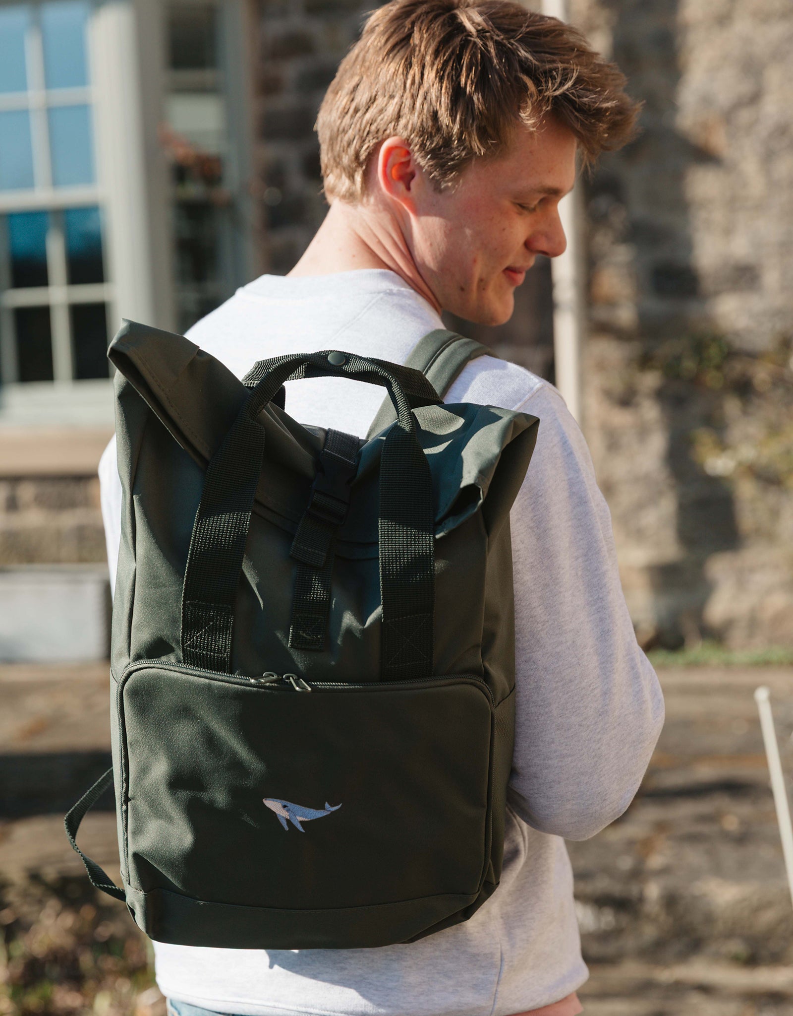 Humpback Whale Embroidered Fold-Top Backpack