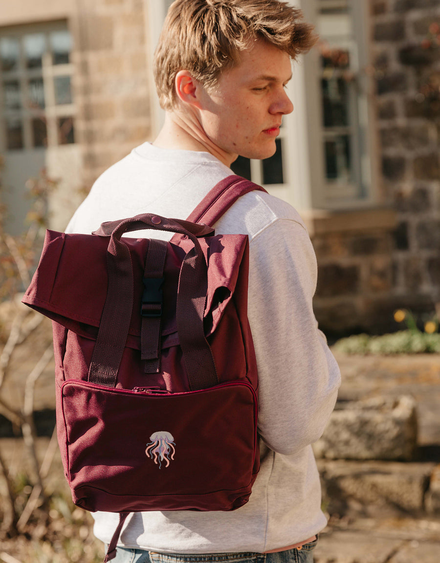 Jellyfish Embroidered Fold-Top Backpack