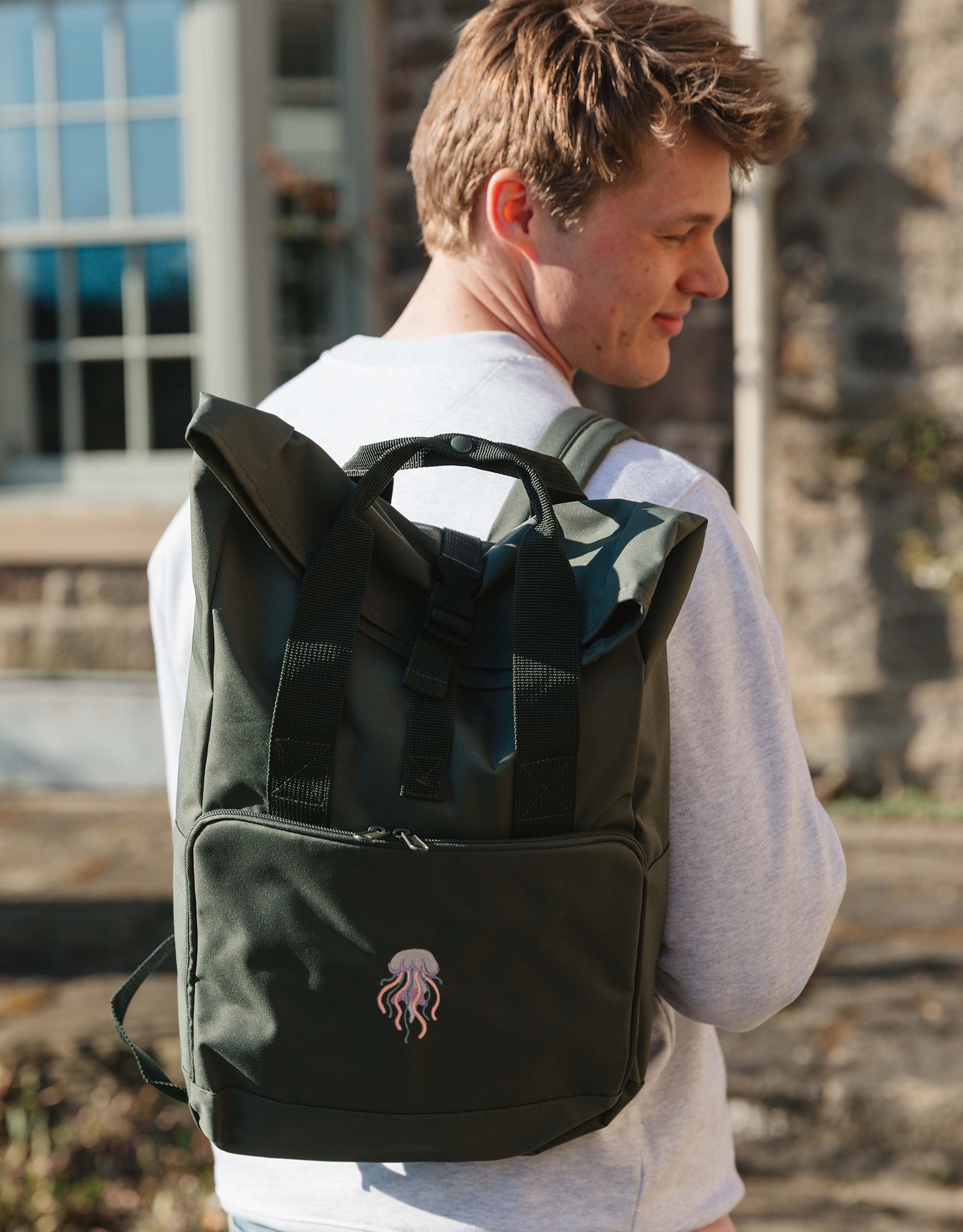 Jellyfish Embroidered Fold-Top Backpack
