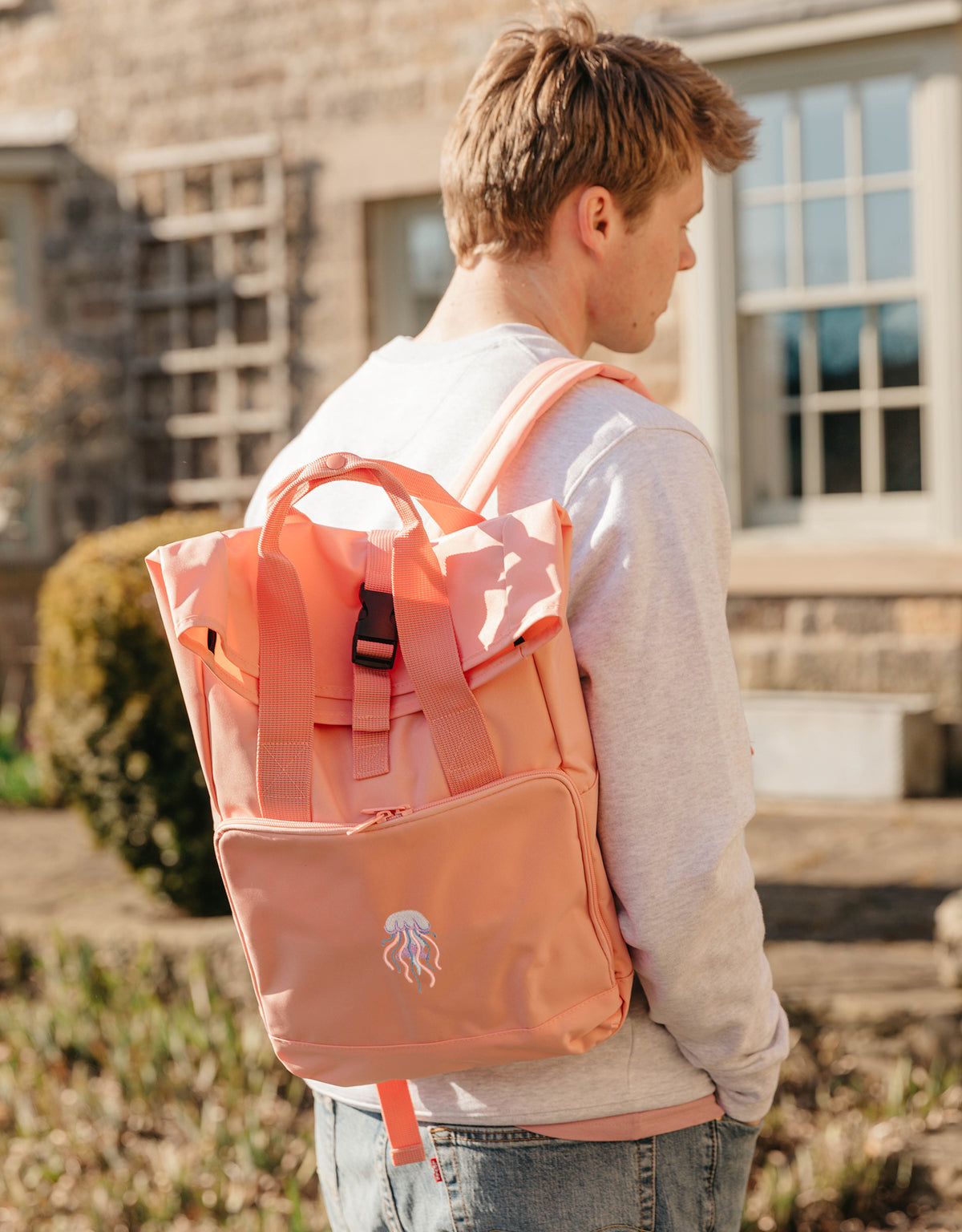 Jellyfish Embroidered Fold-Top Backpack