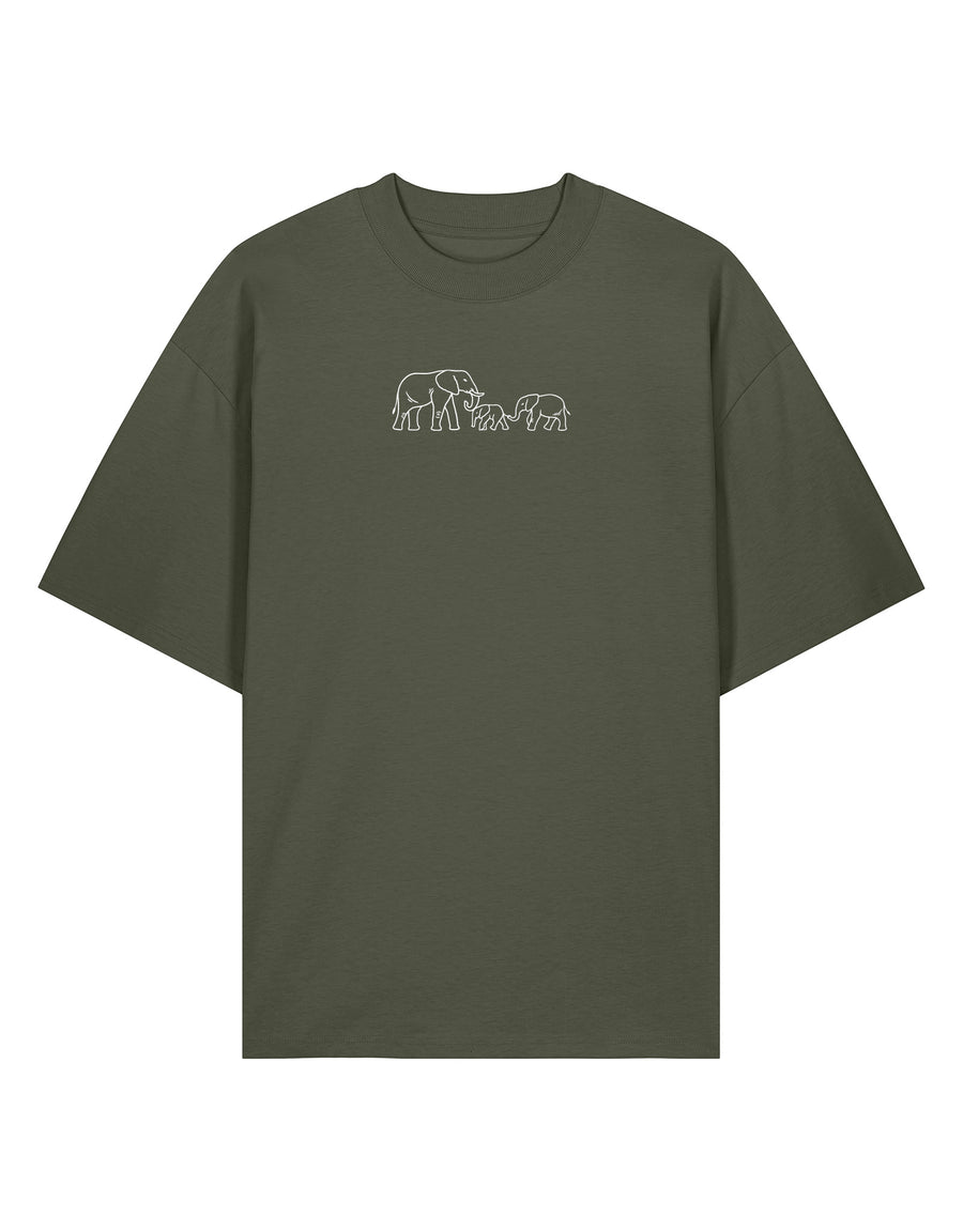 Family of Elephants Embroidered Unisex Oversized Tee