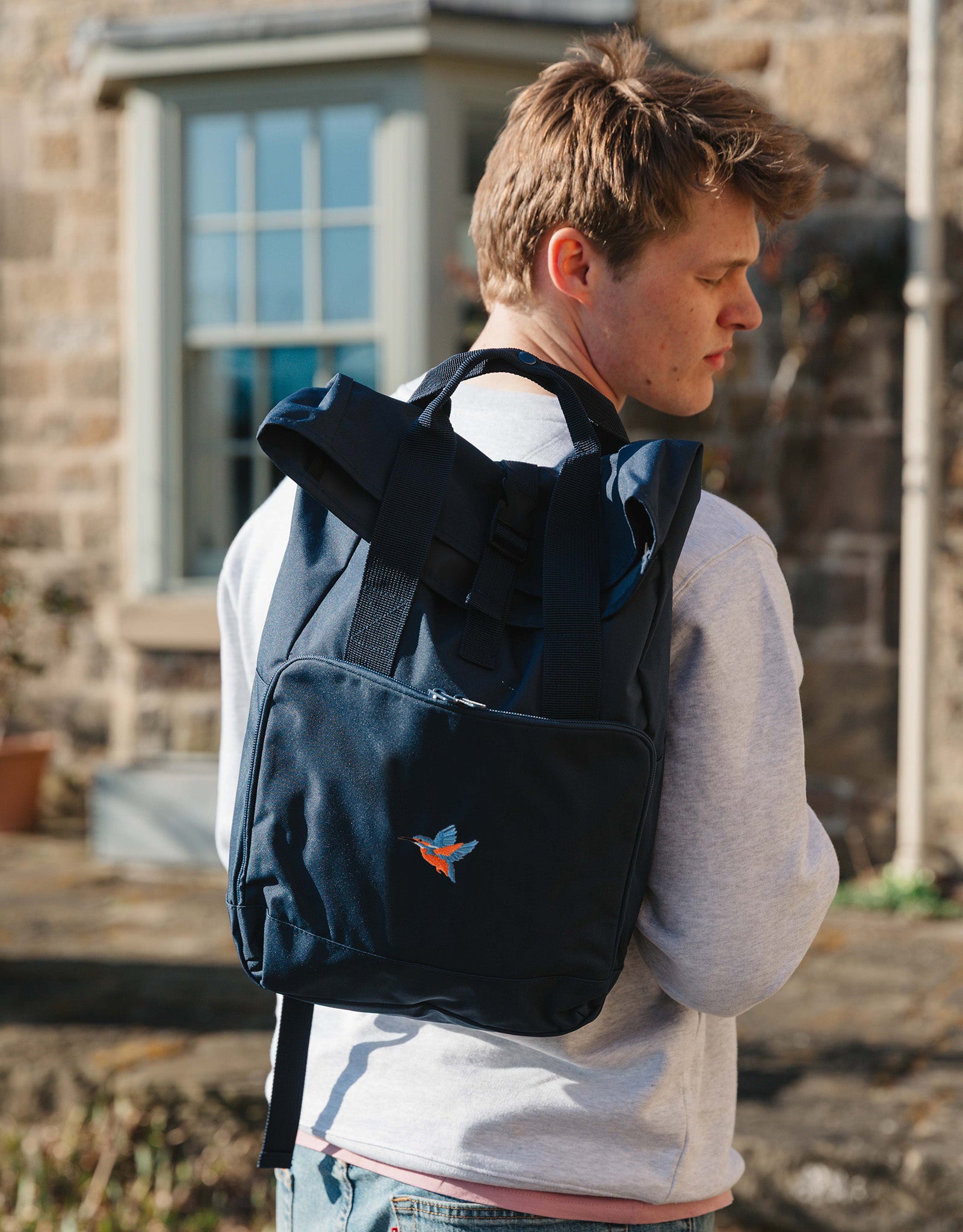 Kingfisher Embroidered Fold-Top Backpack