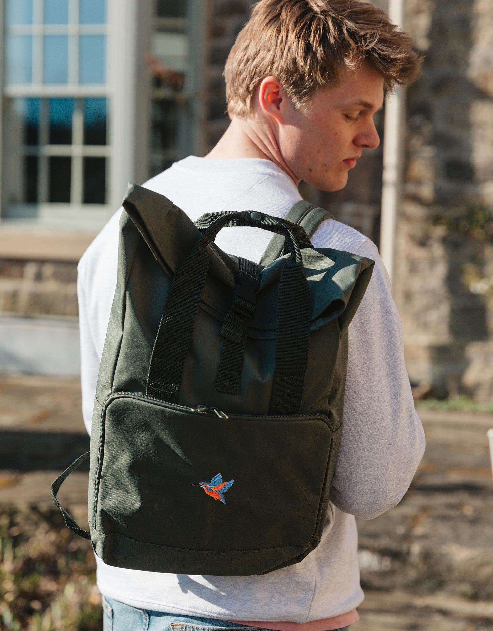Kingfisher Embroidered Fold-Top Backpack