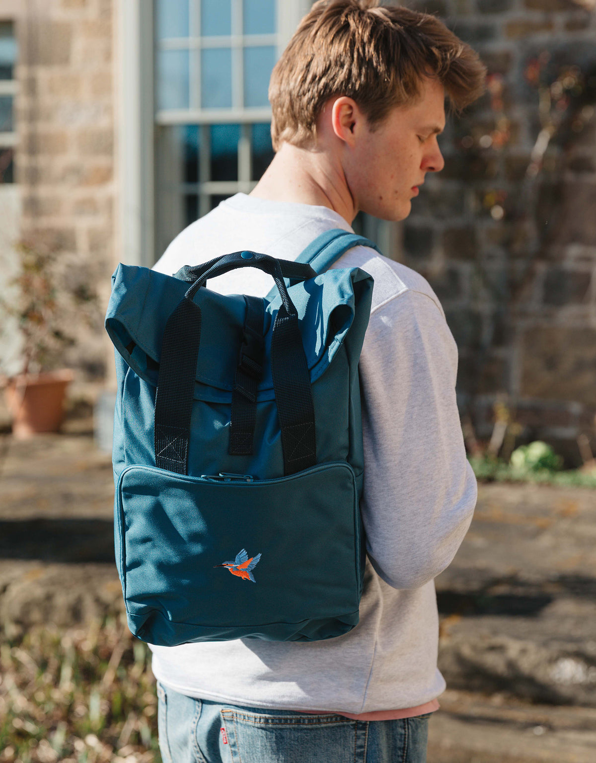 Kingfisher Embroidered Fold-Top Backpack