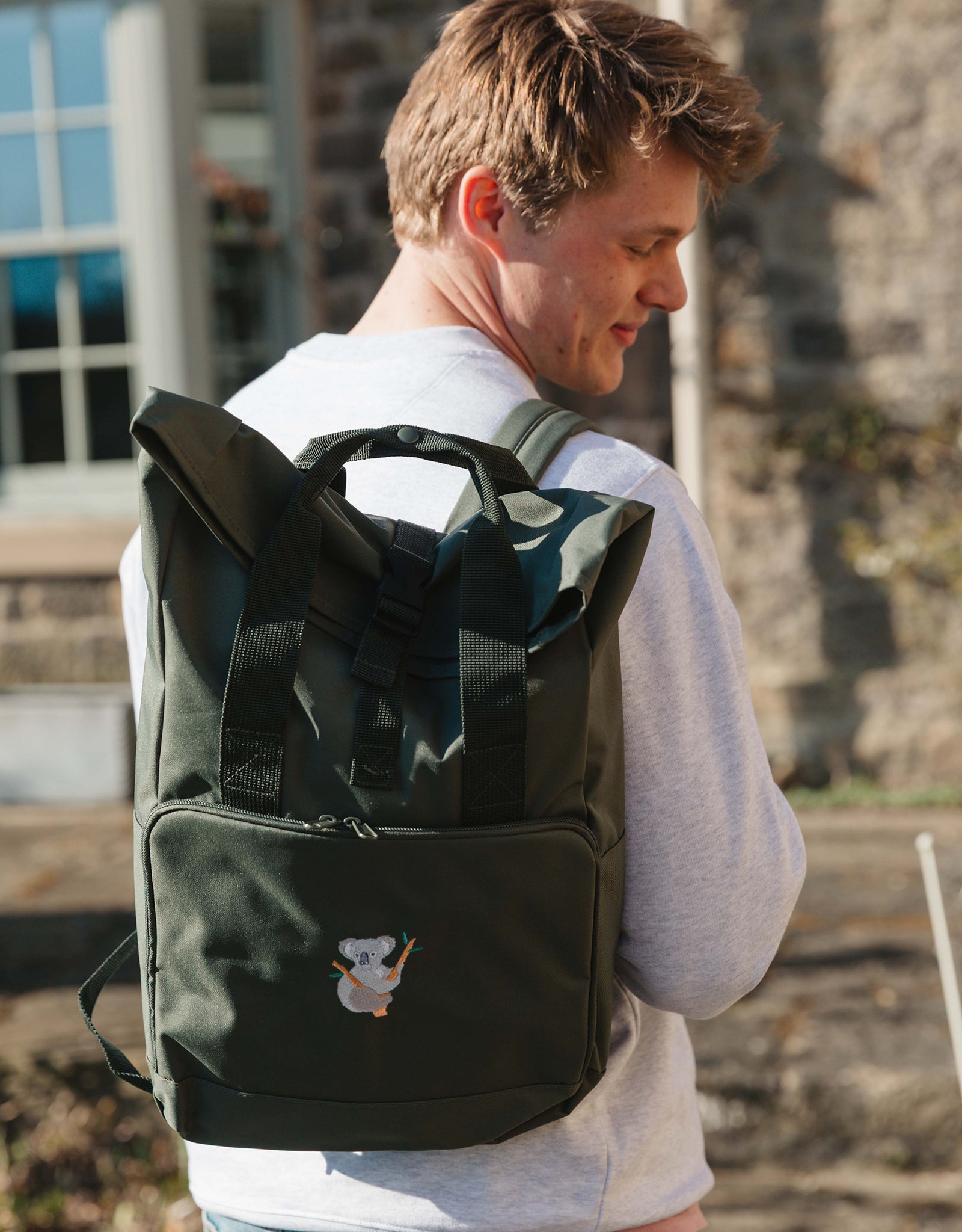 Koala Embroidered Fold-Top Backpack