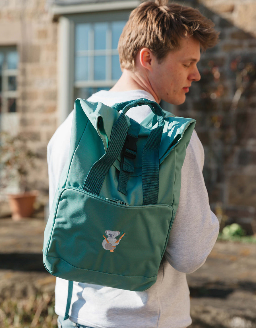 Koala Embroidered Fold-Top Backpack