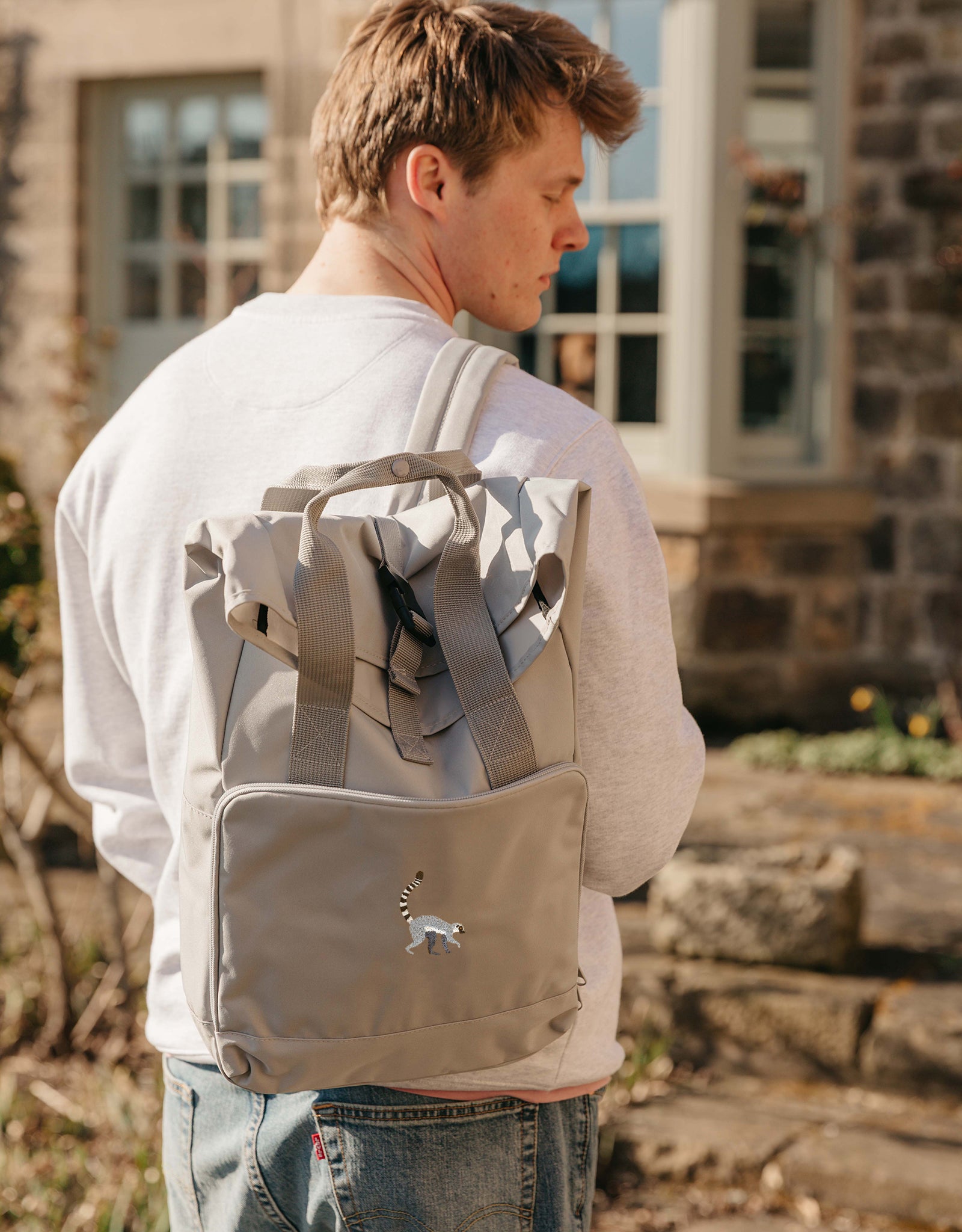 Lemur Embroidered Fold-Top Backpack