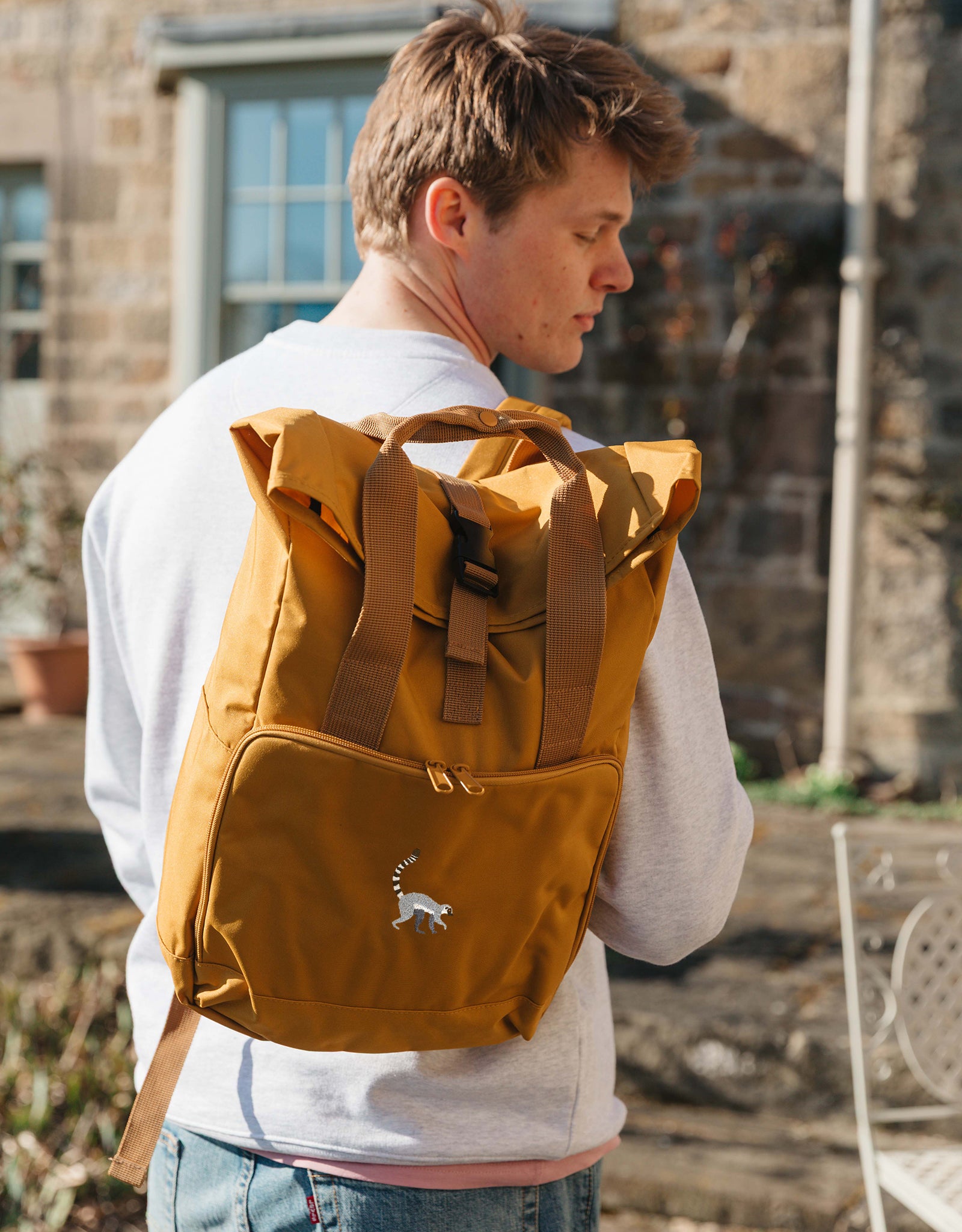 Lemur Embroidered Fold-Top Backpack