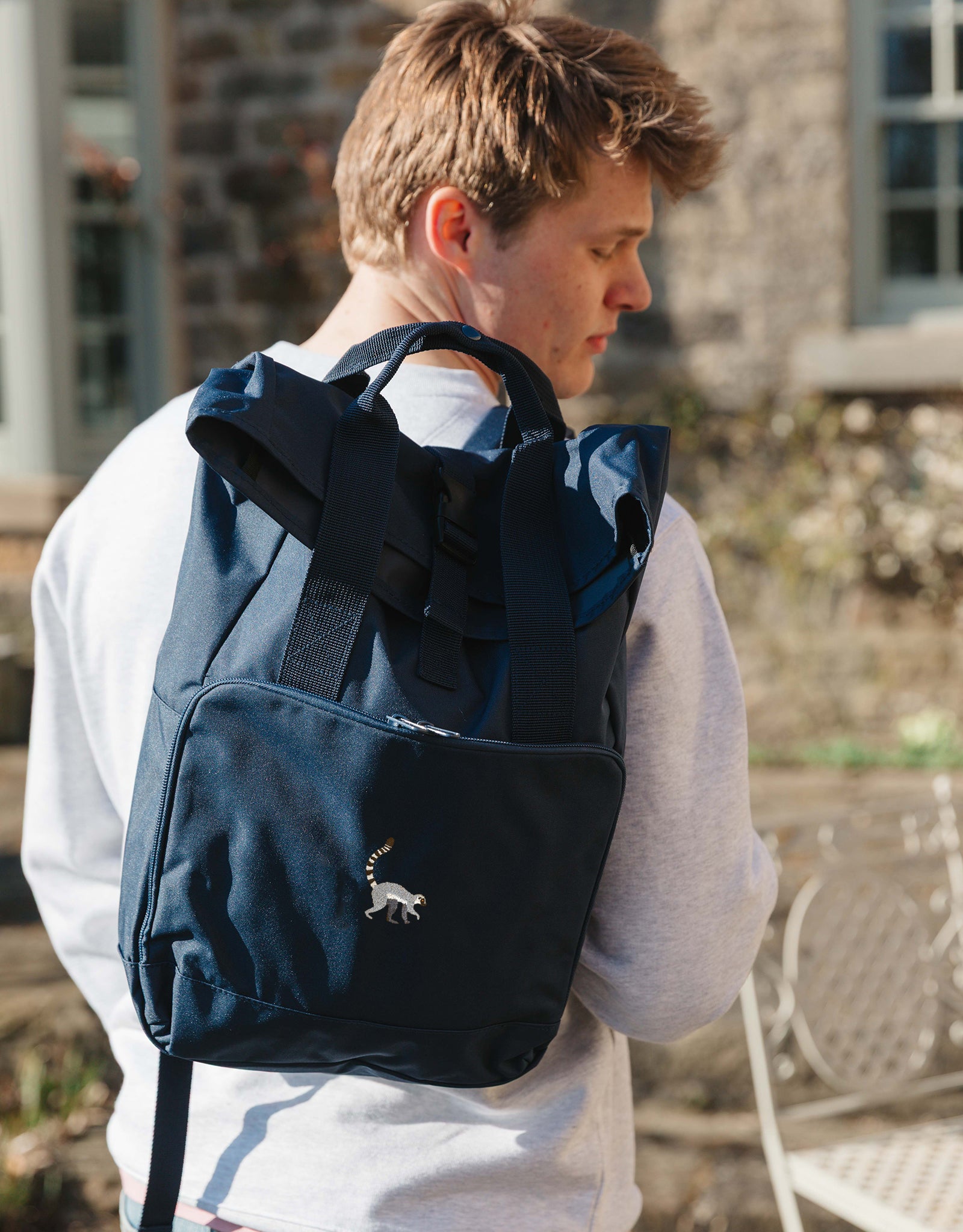 Lemur Embroidered Fold-Top Backpack