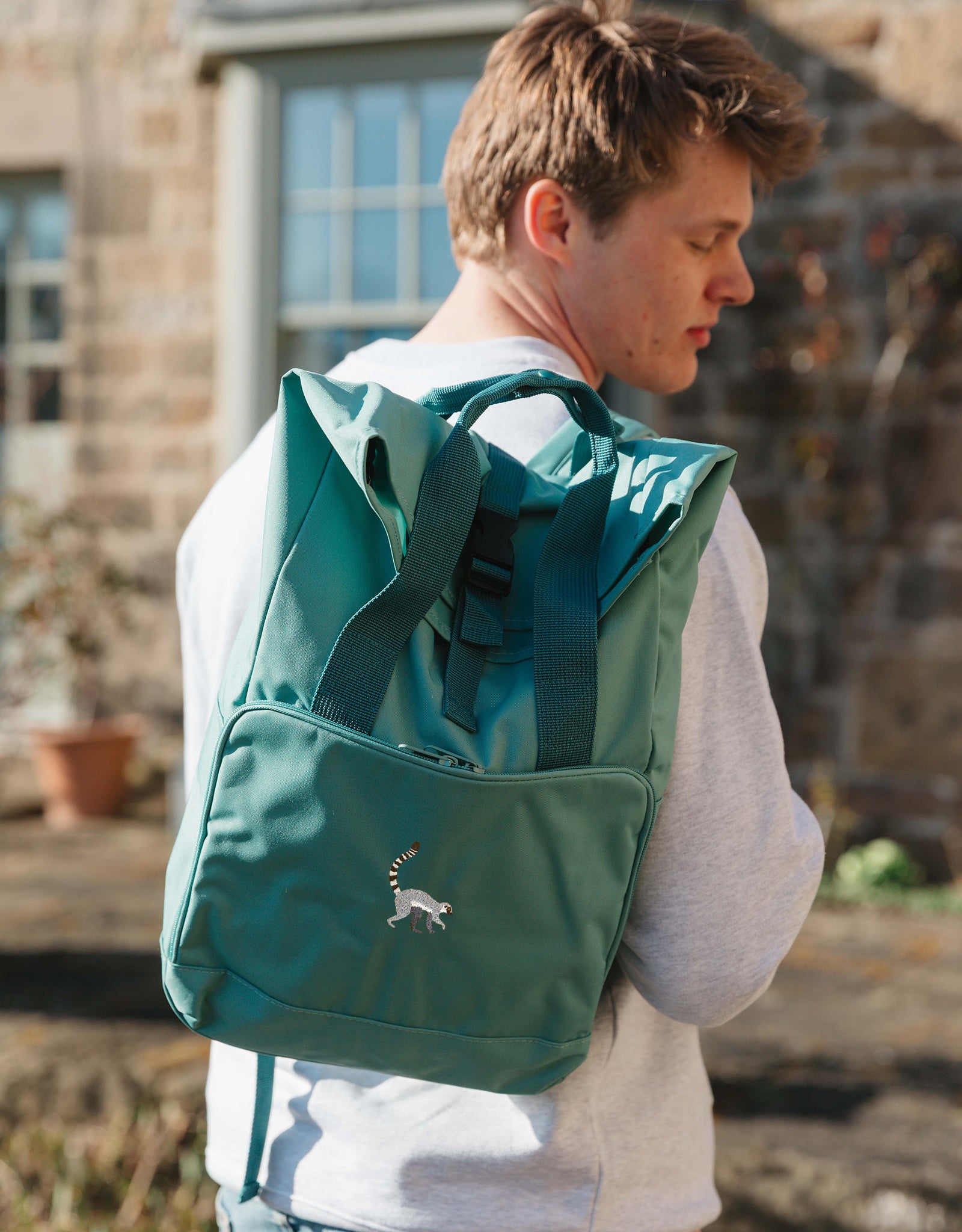 Lemur Embroidered Fold-Top Backpack