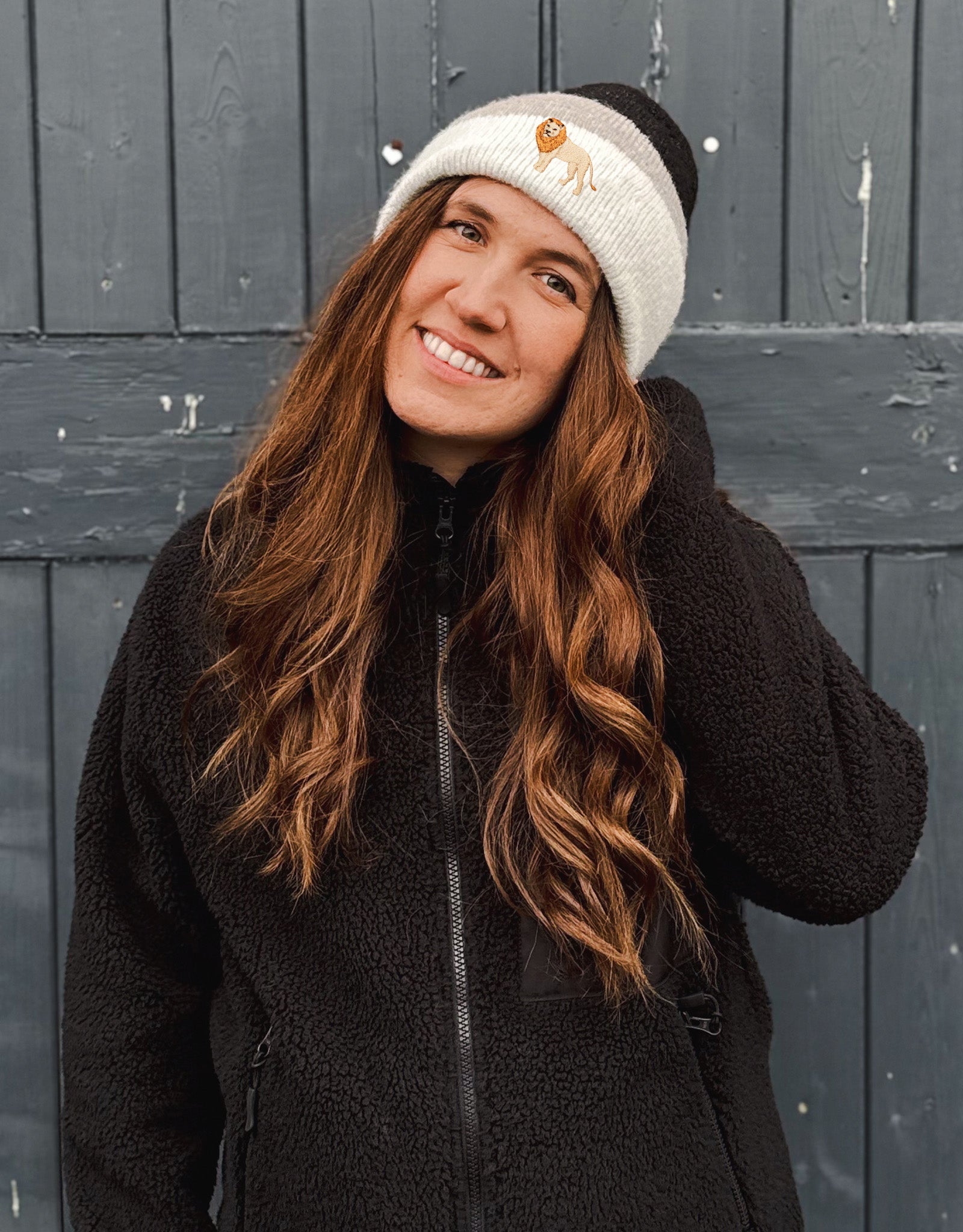 Lion Embroidered Tonal Beanie