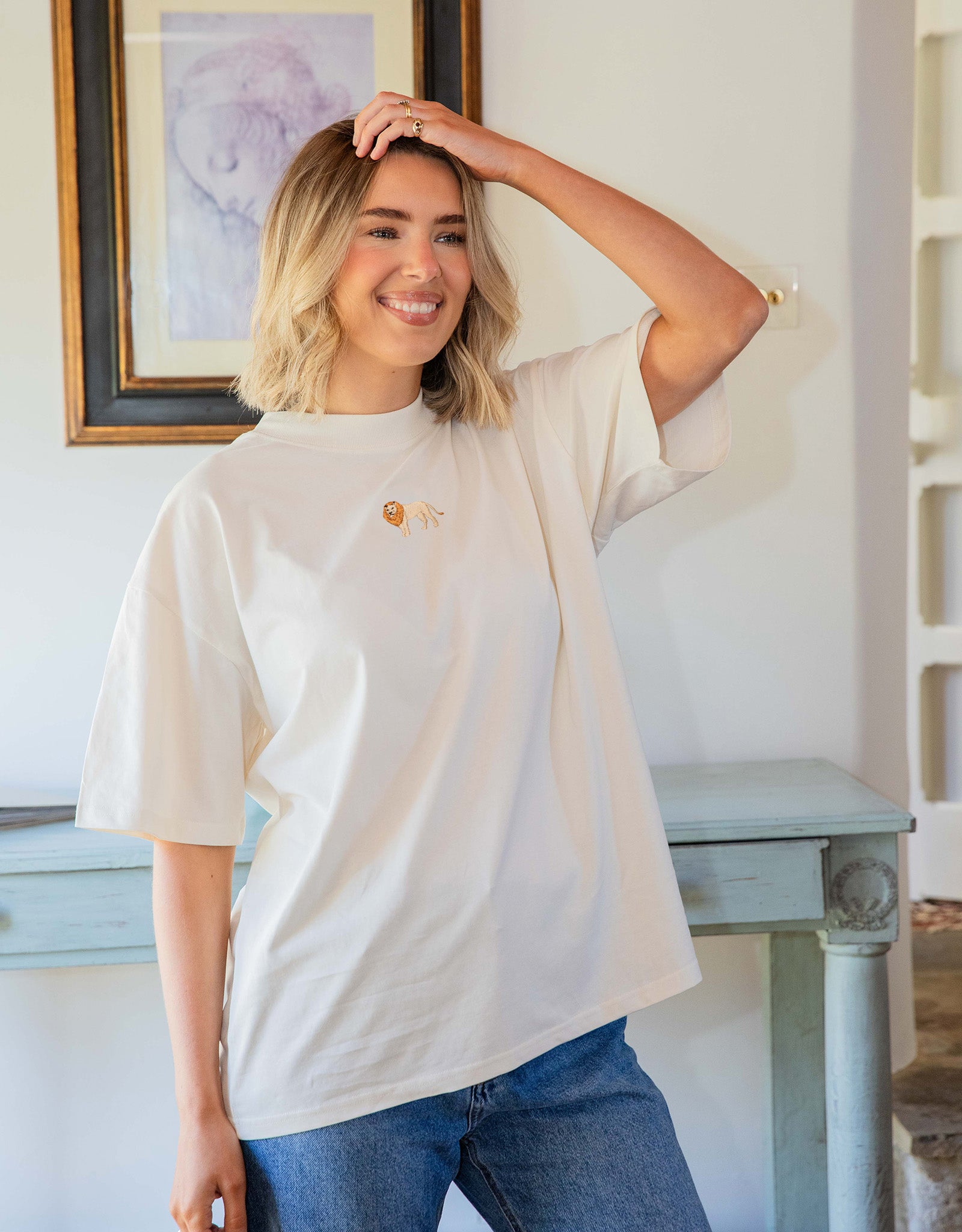 Lion Embroidered Unisex Oversized Tee