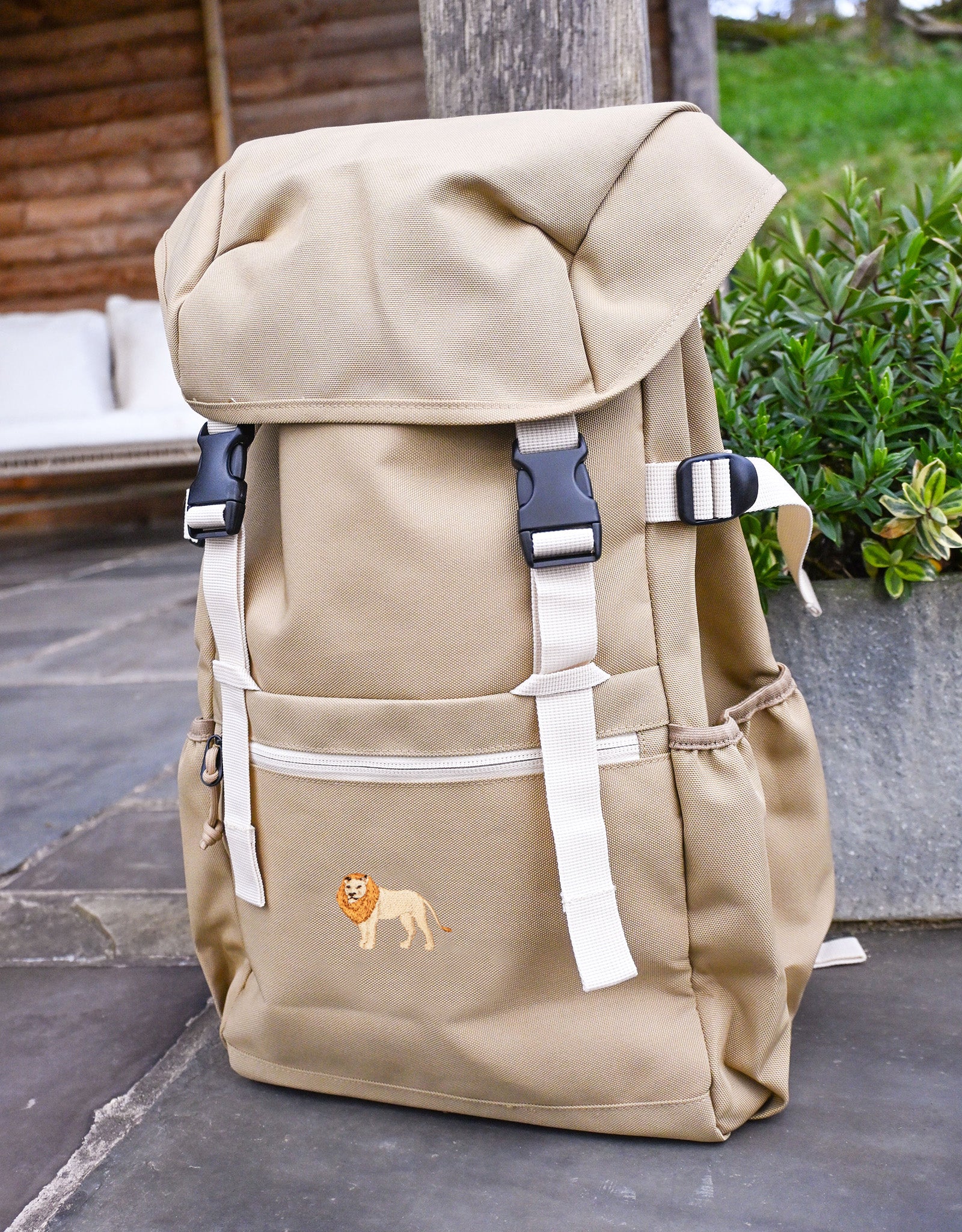 Lion Embroidered Recycled Rucksack