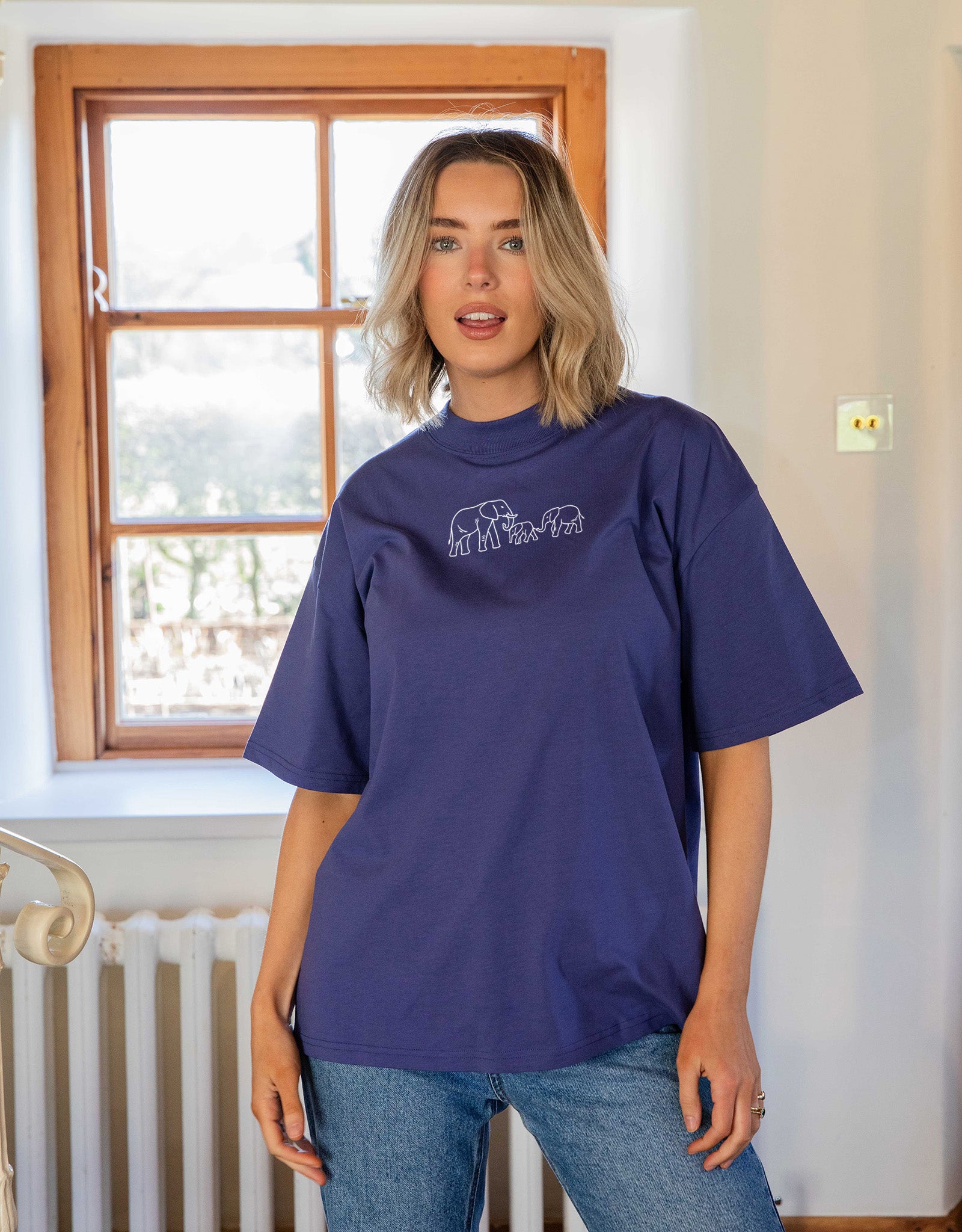 Family of Elephants Embroidered Unisex Oversized Tee