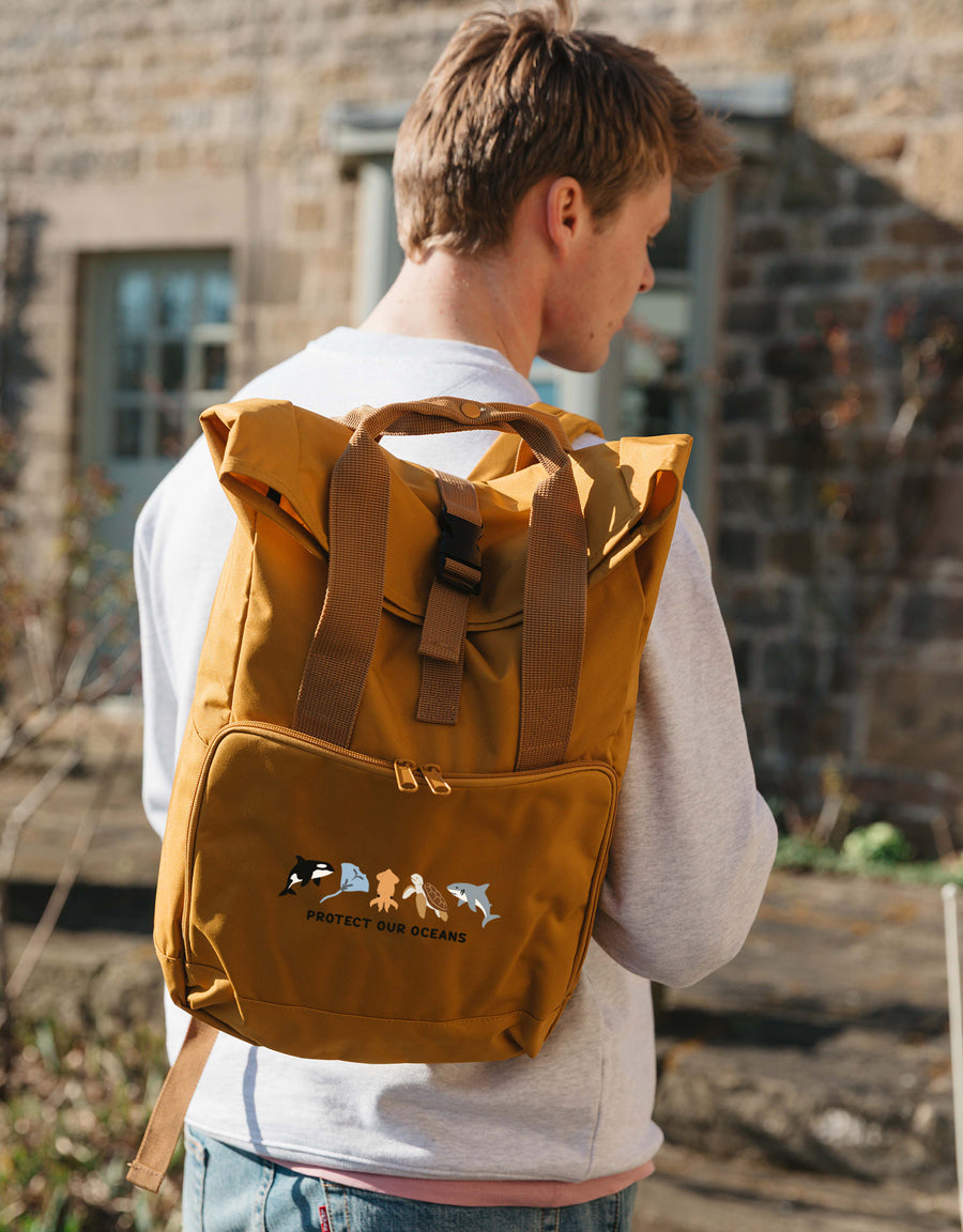 Protect Our Oceans Embroidered Fold-Top Backpack