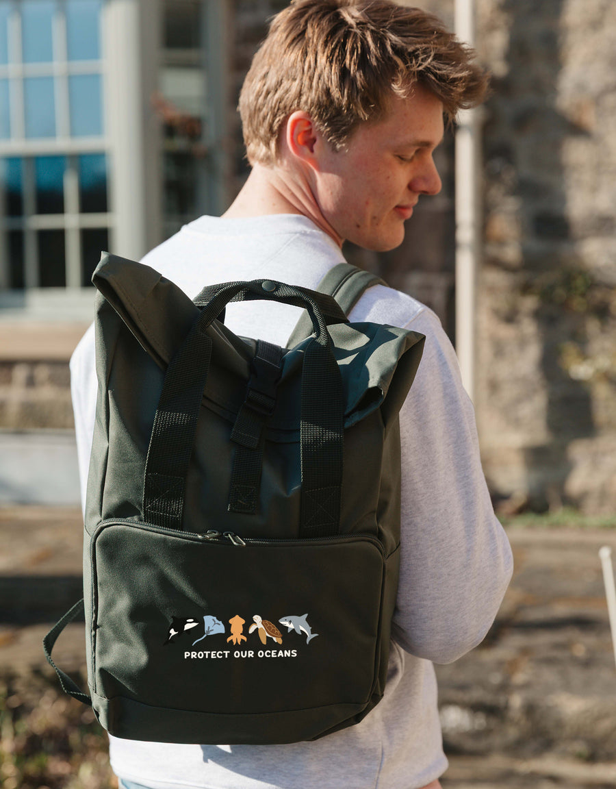 Protect Our Oceans Embroidered Fold-Top Backpack