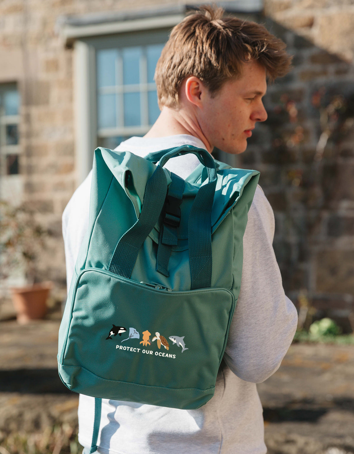 Protect Our Oceans Embroidered Fold-Top Backpack