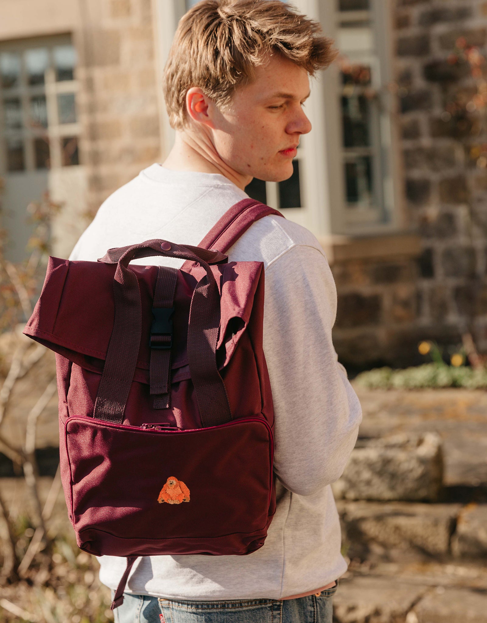 Orangutan Embroidered Fold-Top Backpack