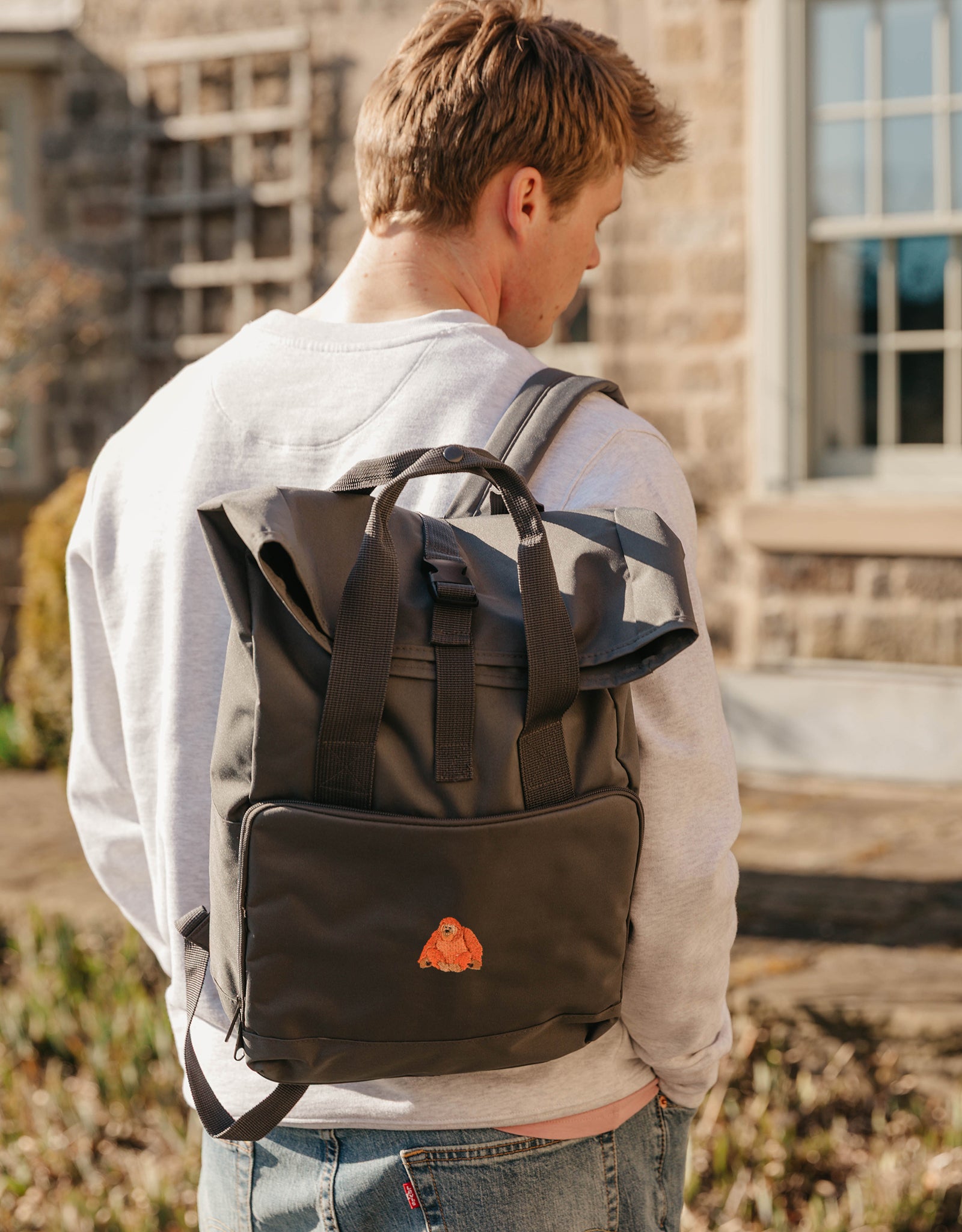 Orangutan Embroidered Fold-Top Backpack