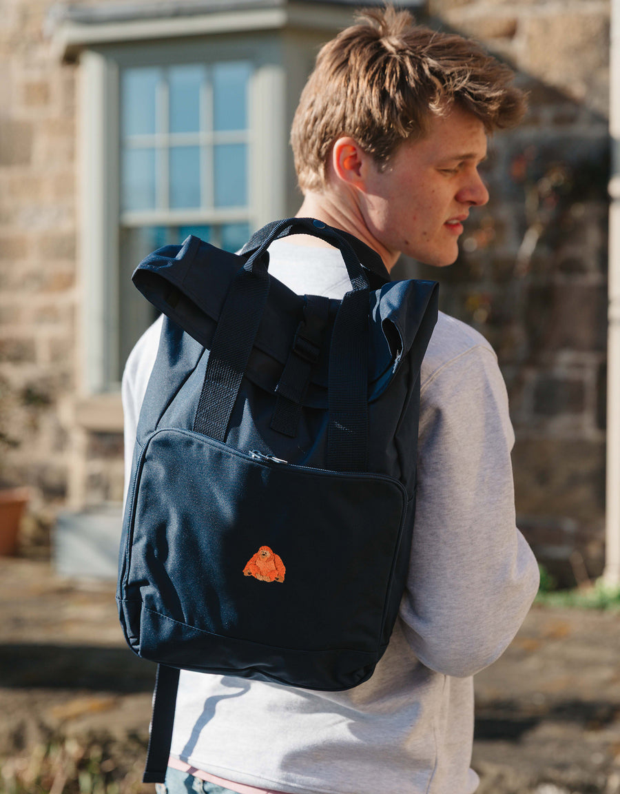 Orangutan Embroidered Fold-Top Backpack