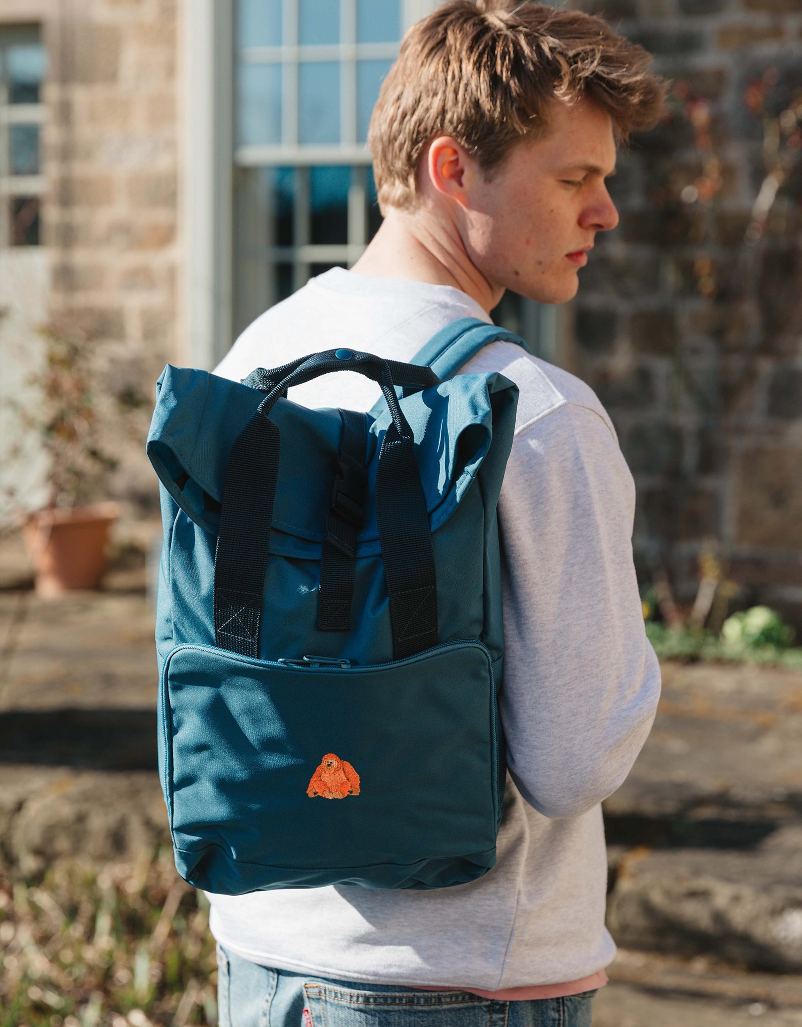 Orangutan Embroidered Fold-Top Backpack