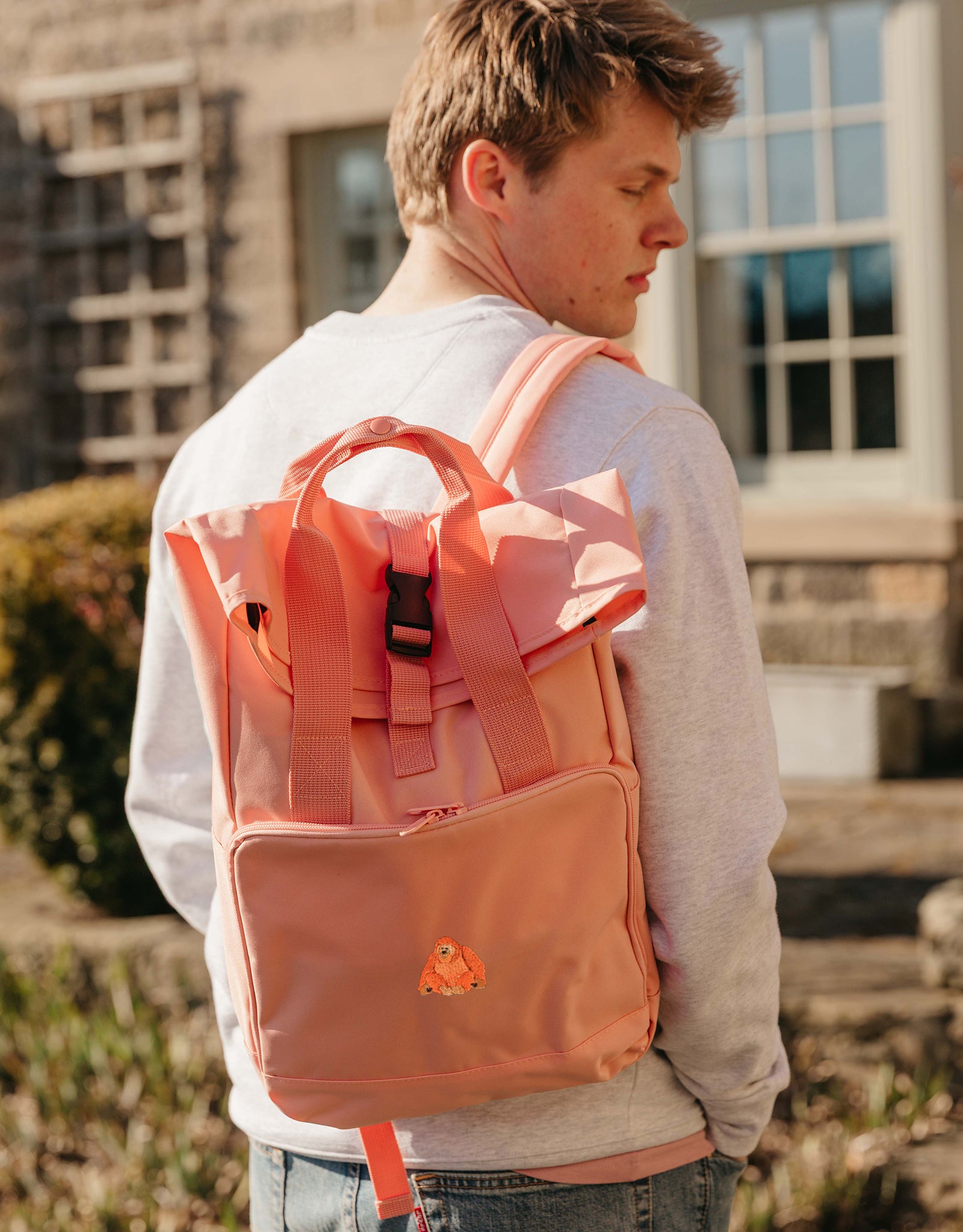 Orangutan Embroidered Fold-Top Backpack