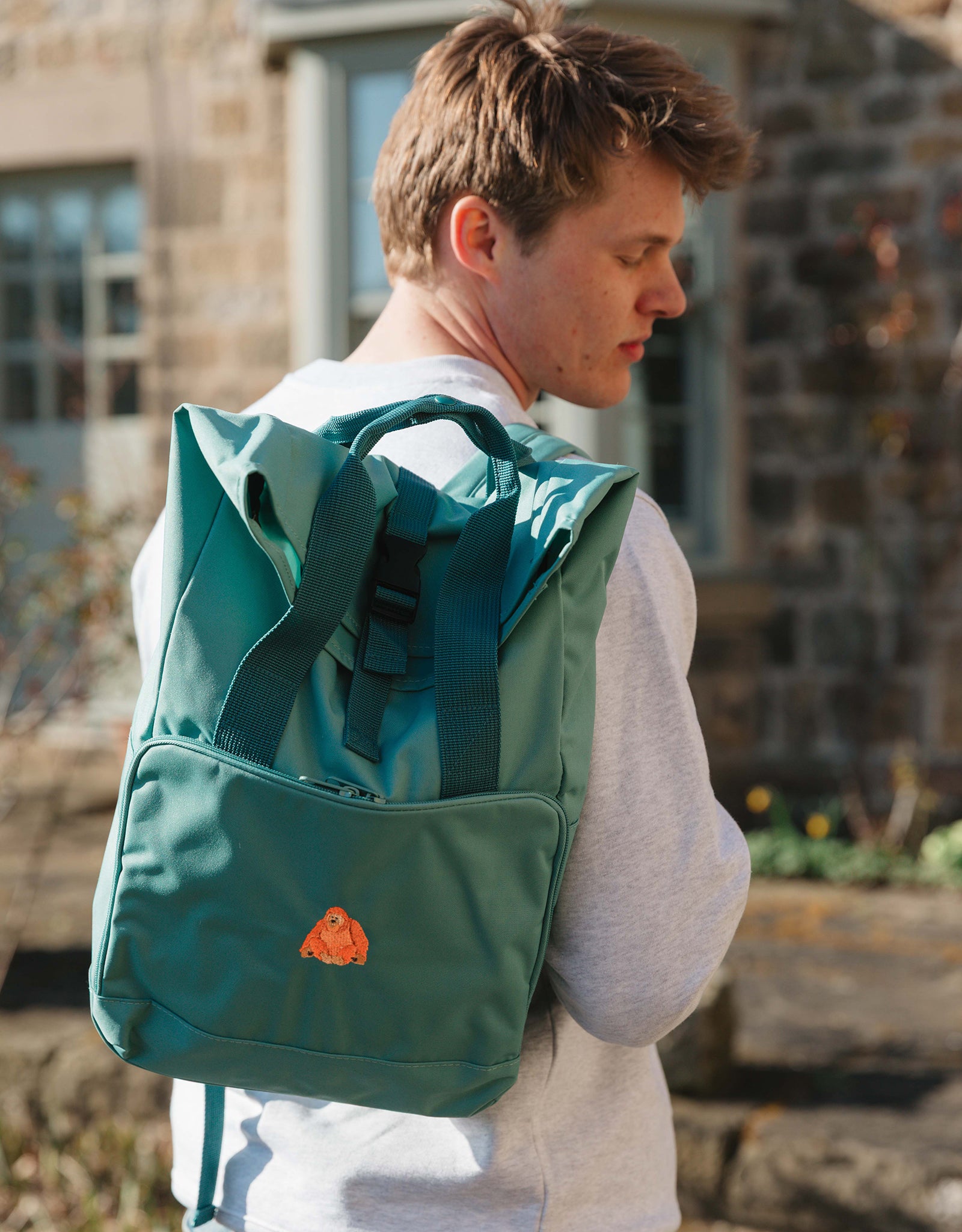 Orangutan Embroidered Fold-Top Backpack