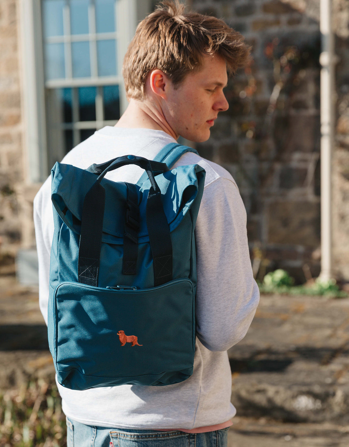 Otter Embroidered Fold-Top Backpack
