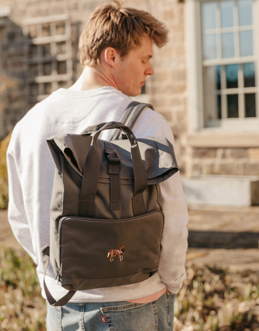 Painted Dog Embroidered Fold-Top Backpack