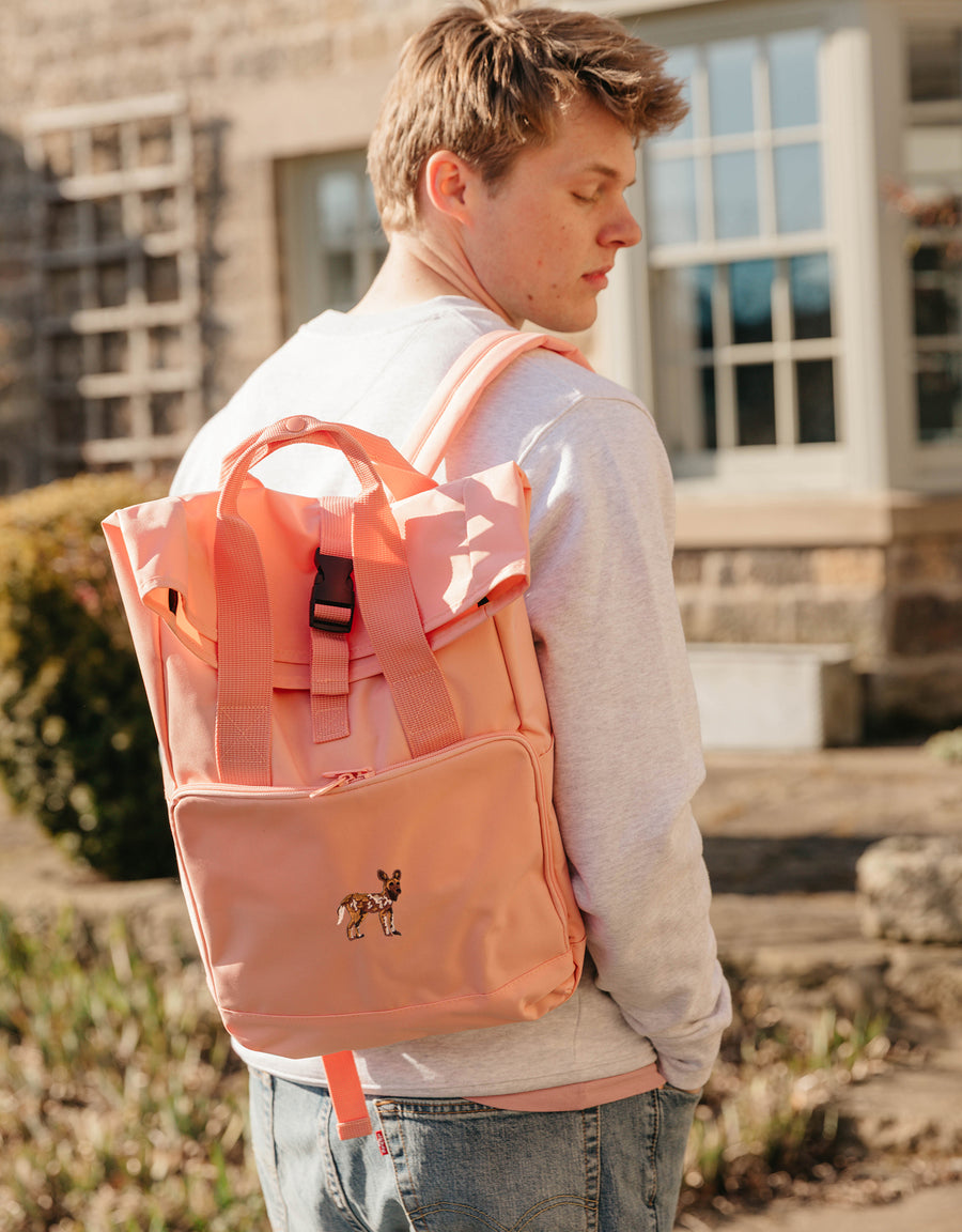 Painted Dog Embroidered Fold-Top Backpack