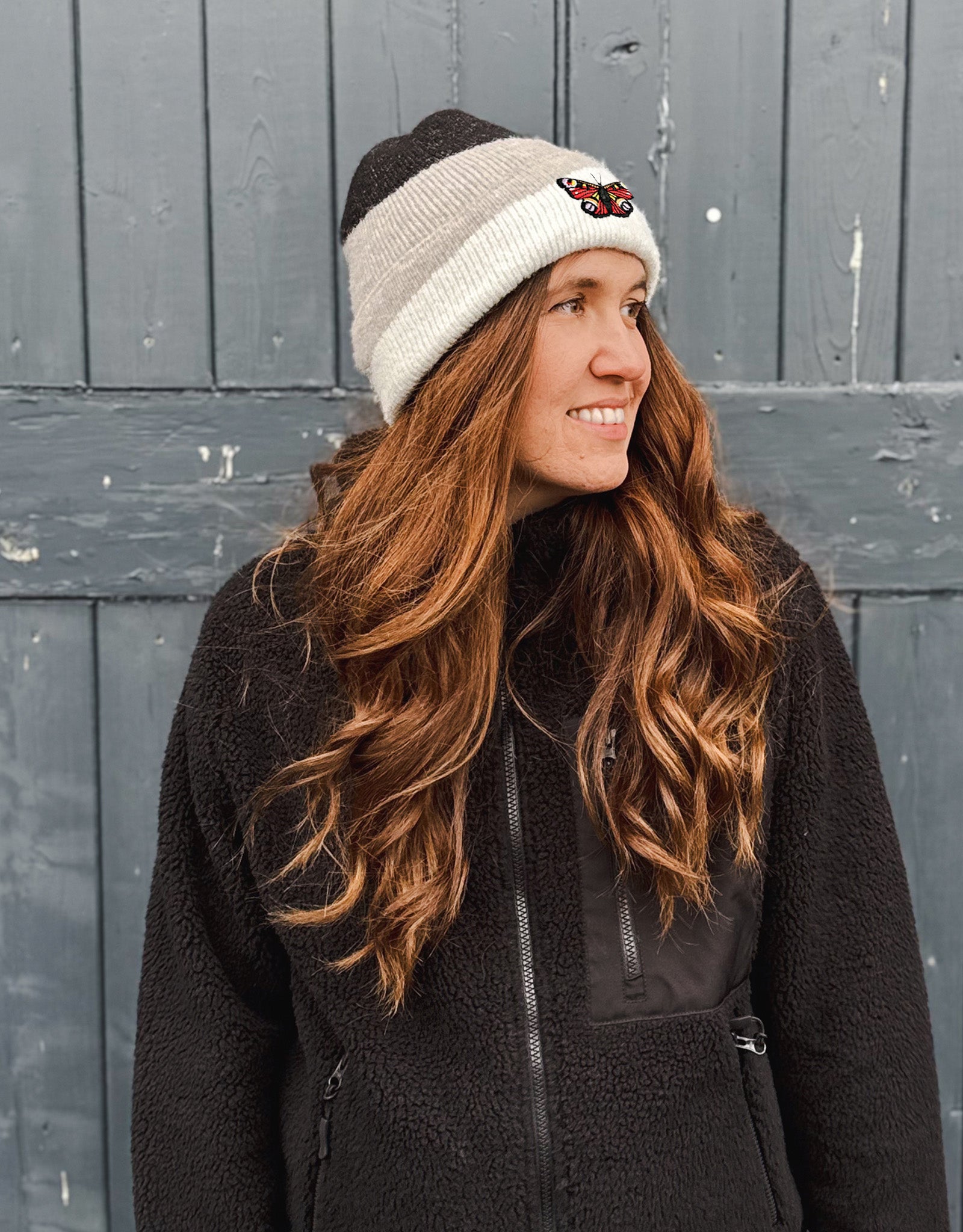 Peacock Butterfly Embroidered Tonal Beanie