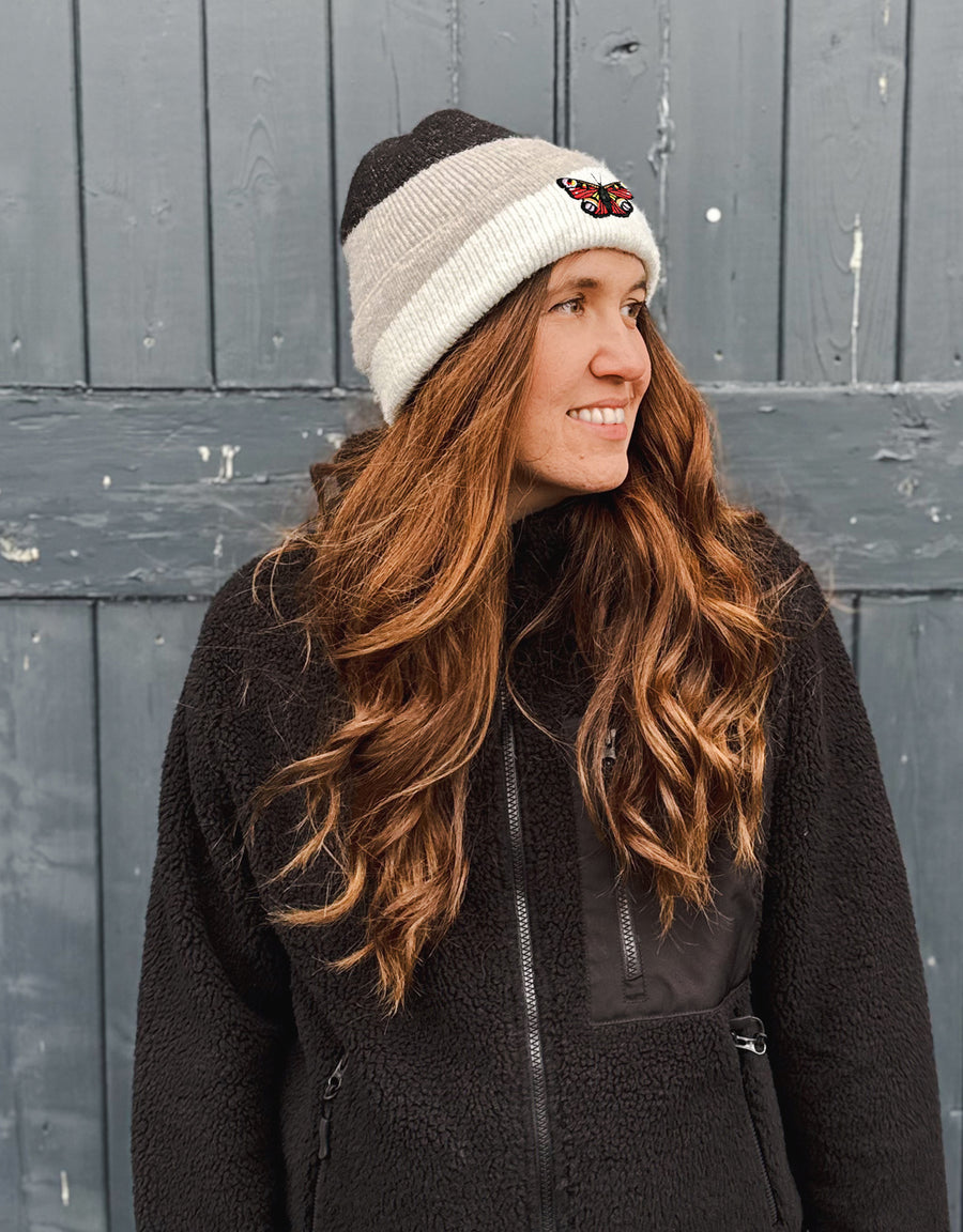 Peacock Butterfly Embroidered Tonal Beanie