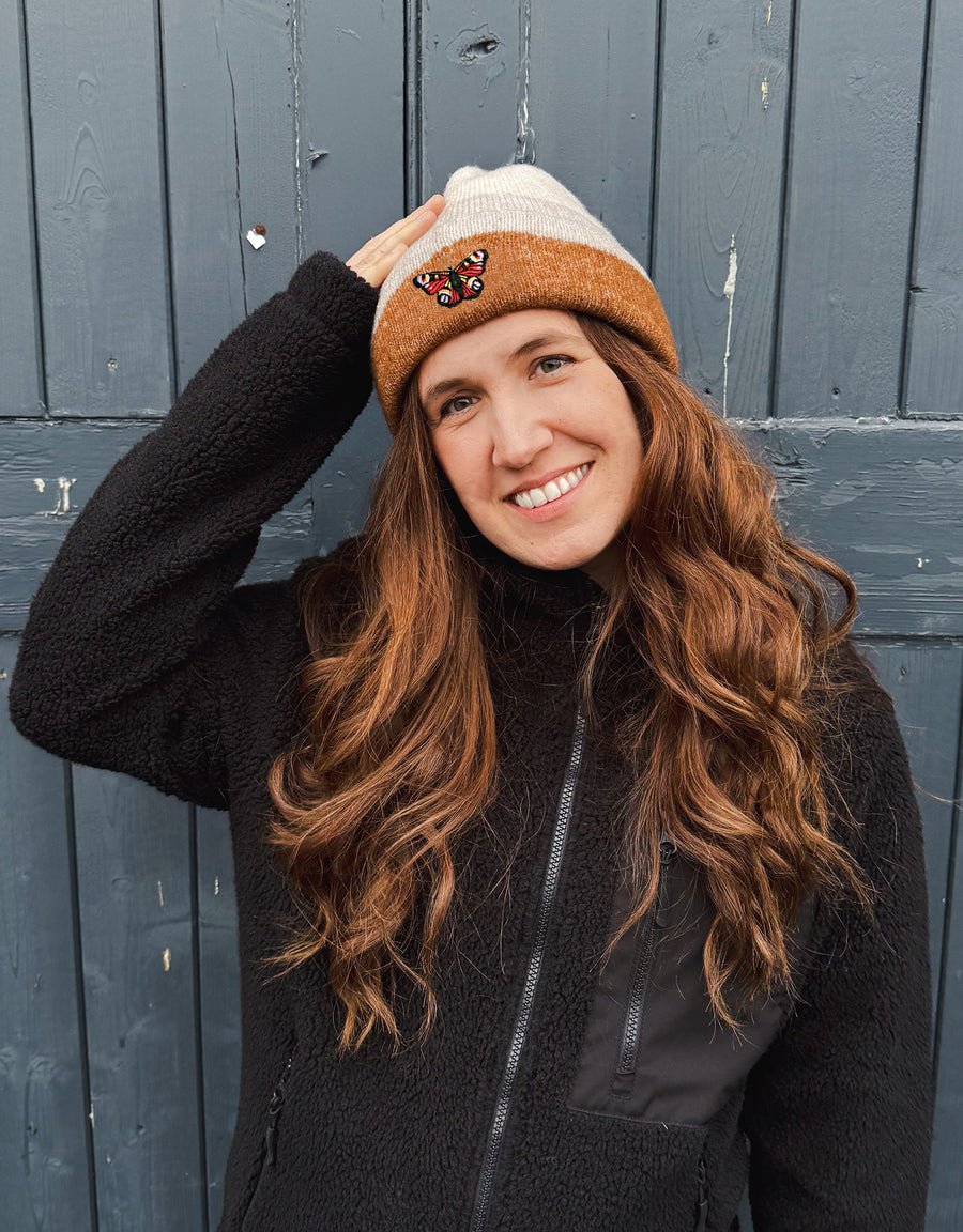 Peacock Butterfly Embroidered Tonal Beanie