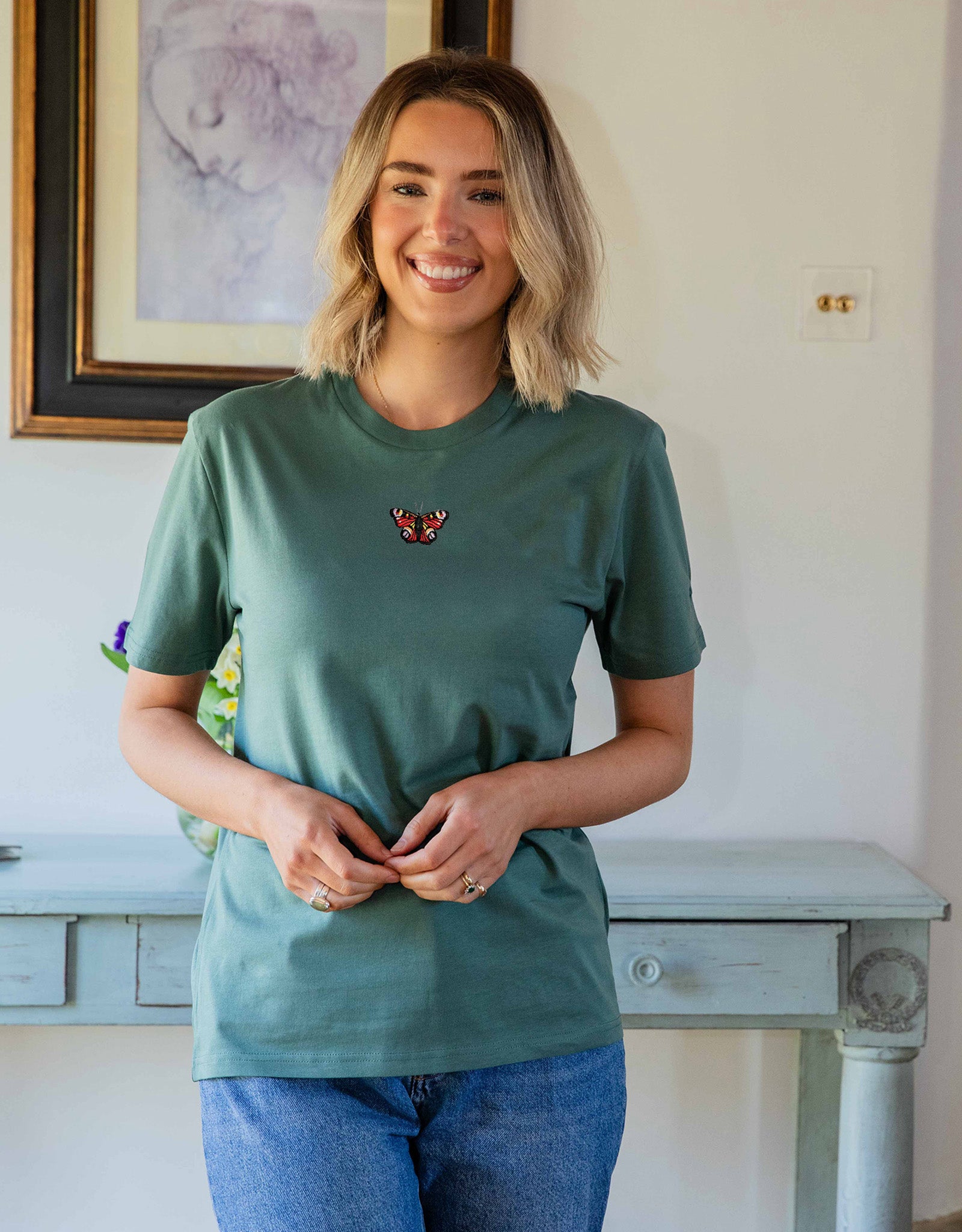 Peacock Butterfly Embroidered Unisex T-Shirt