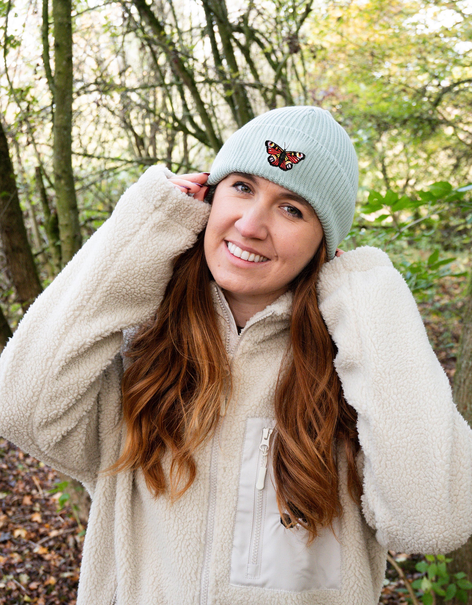 Peacock Butterfly Embroidered Beanie