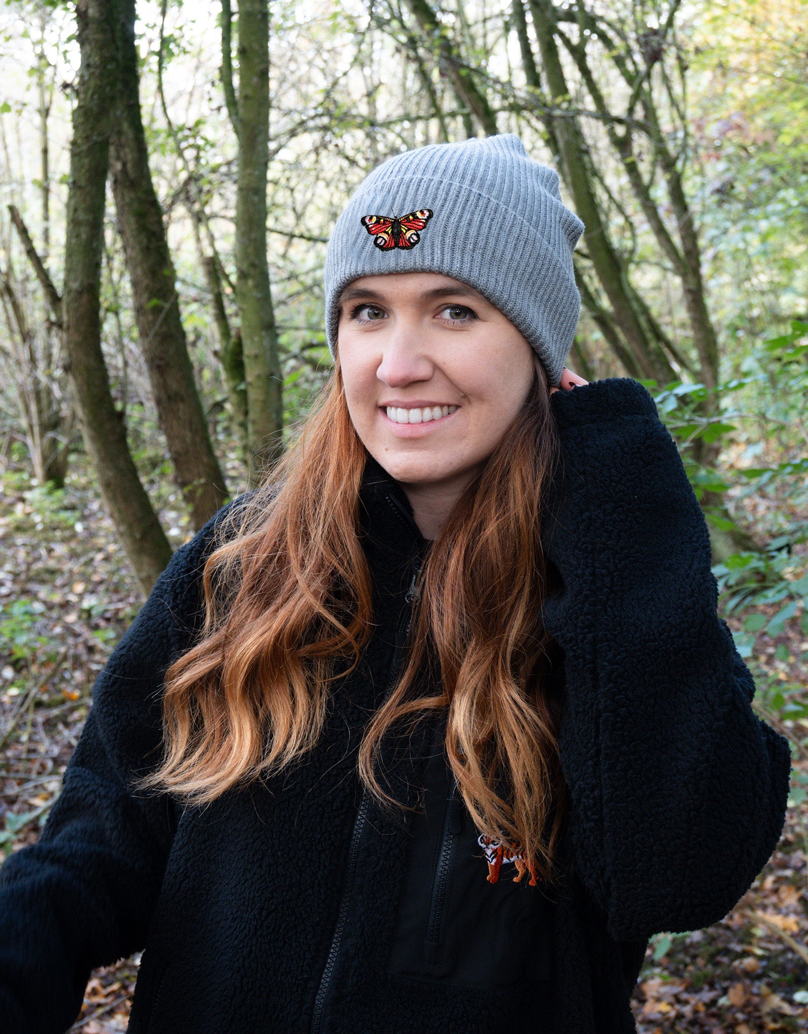 Peacock Butterfly Embroidered Beanie